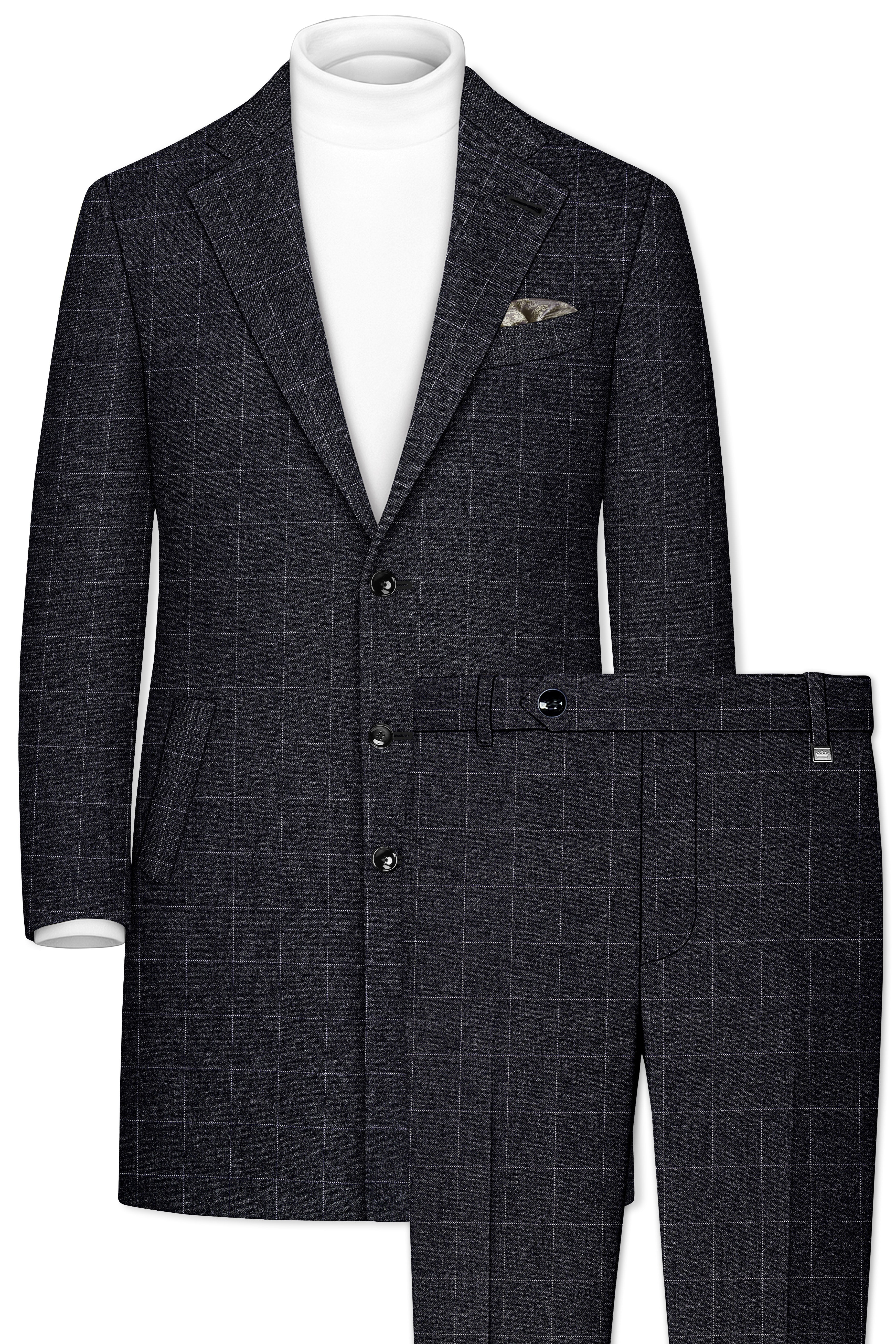 Fenrir-Shark Gray windowpane Tweed Single Breasted Overcoat With Pant