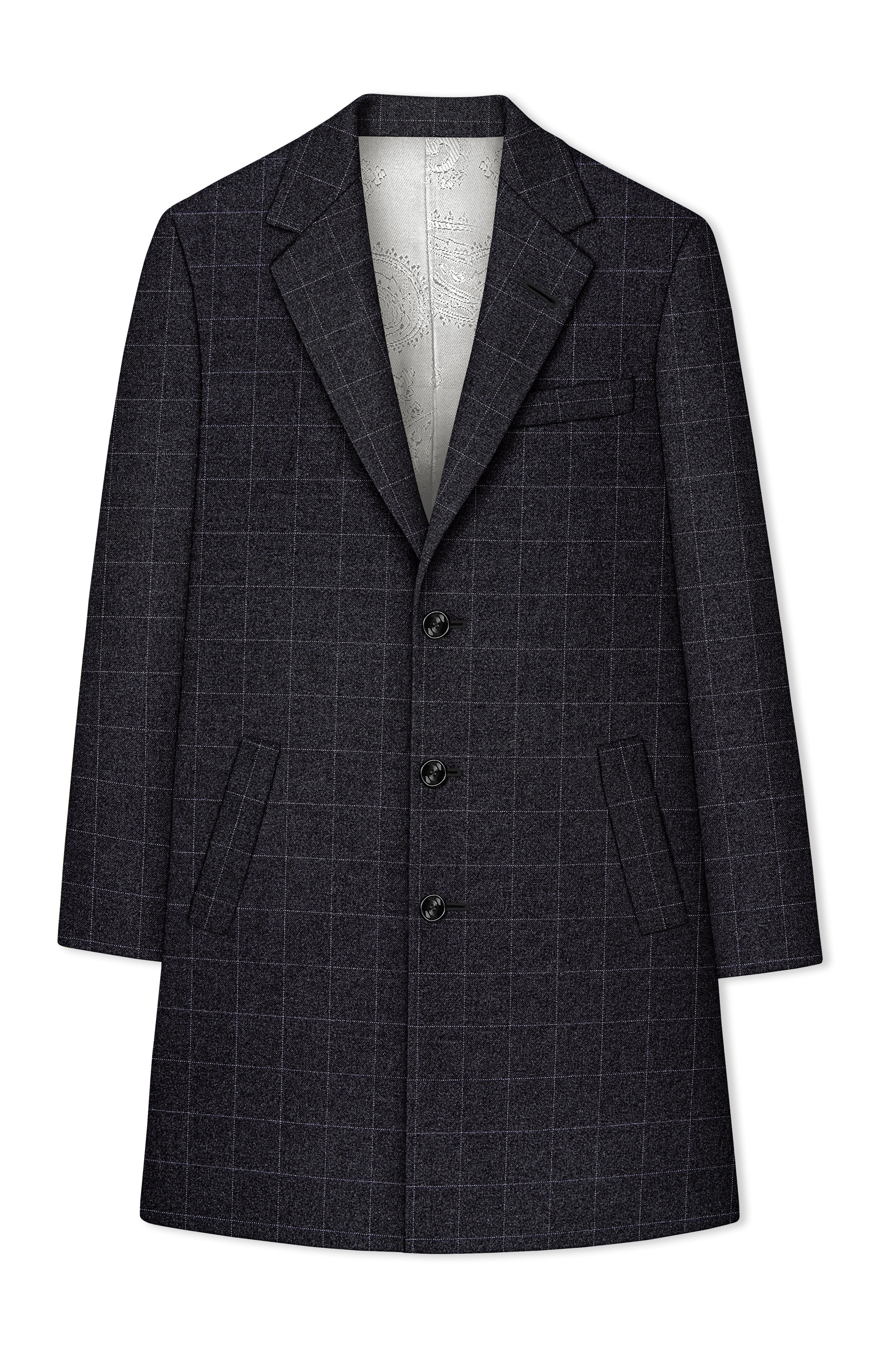 Fenrir-Shark Gray windowpane Tweed Single Breasted Overcoat With Pant