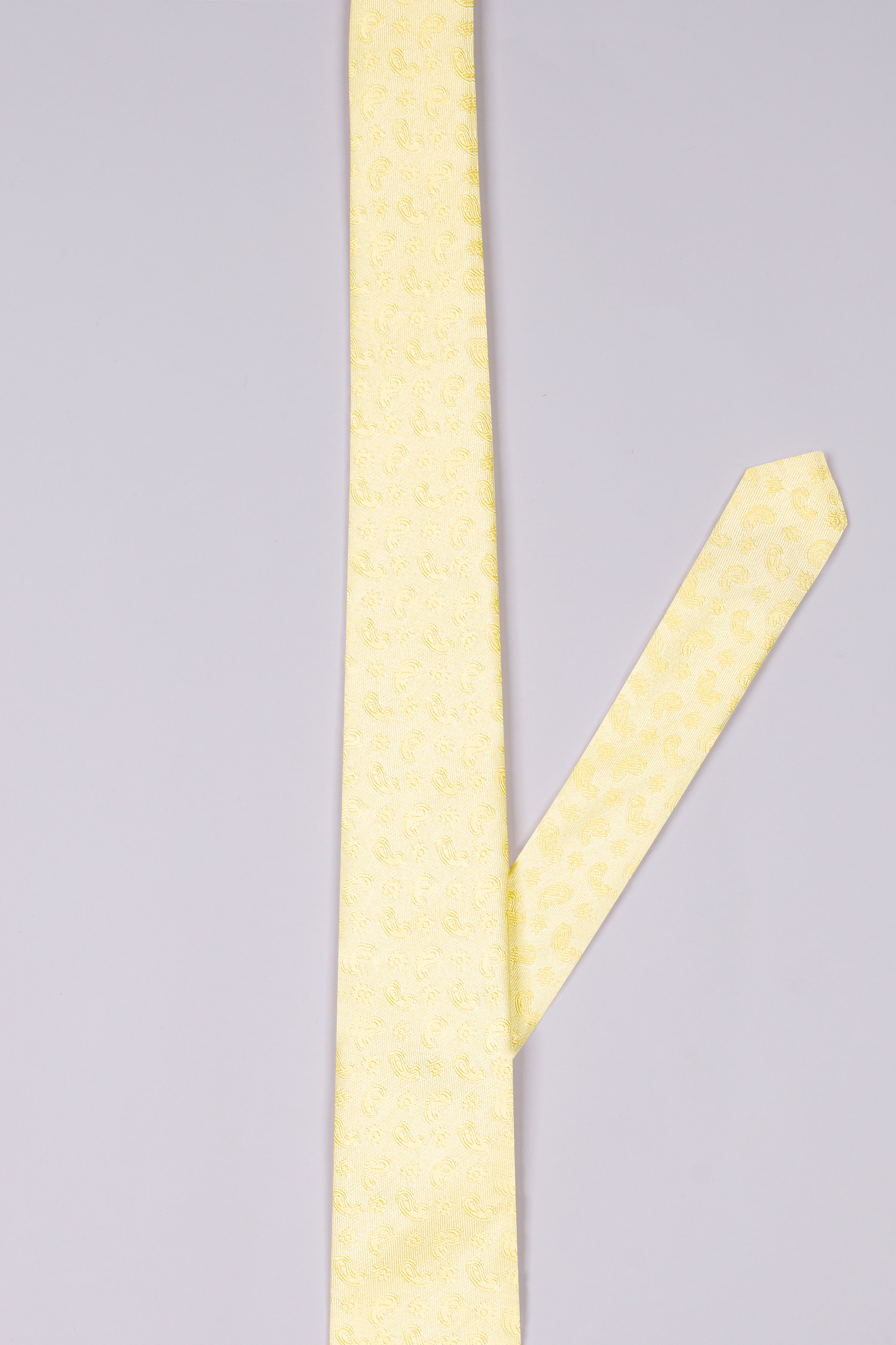 Kournikova Yellow with Pearl Lusta Beige Paisley Jacquard Tie with Pocket Square TP043
