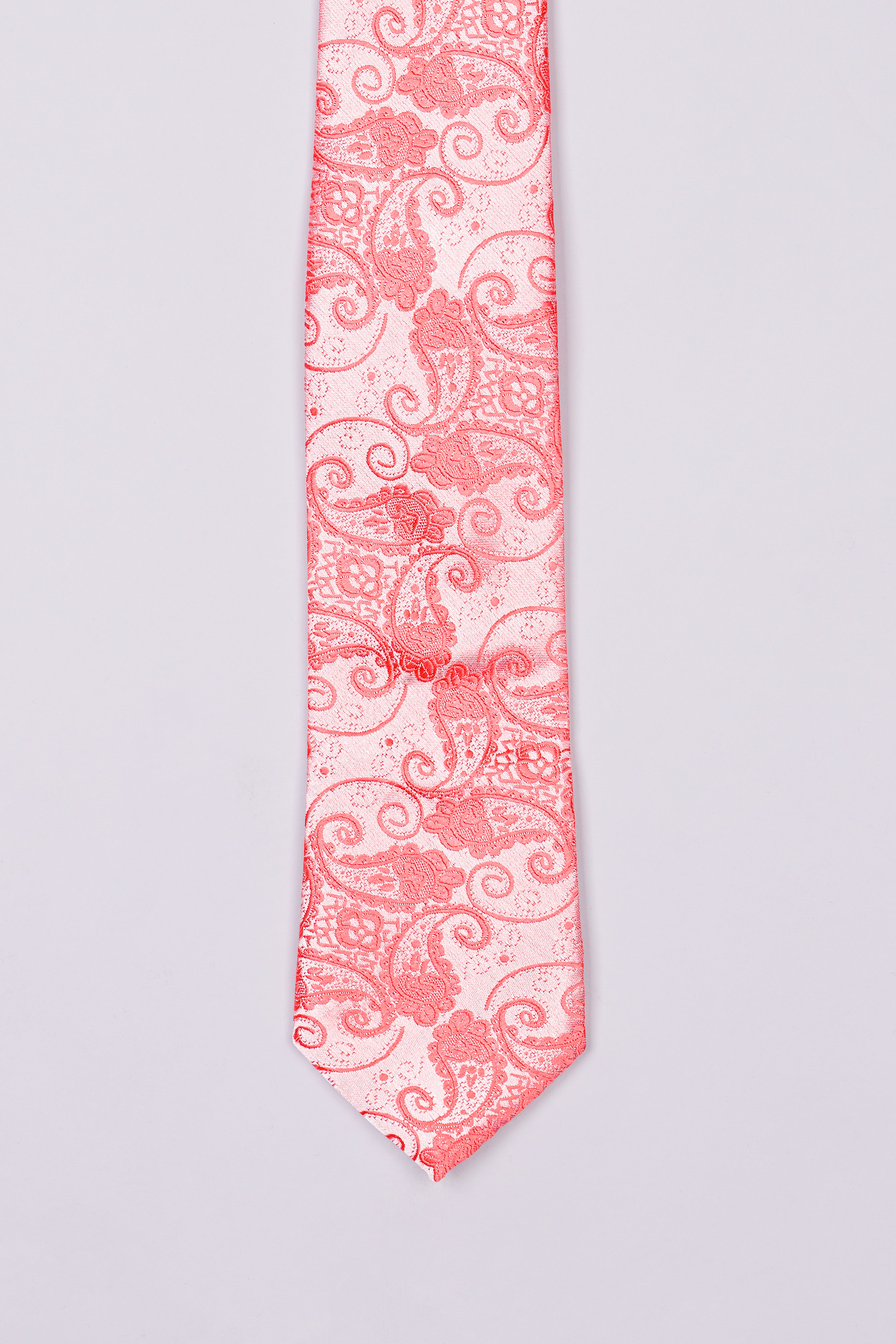 Geraldine Pink with Peach Paisley Jacquard Tie with Pocket Square TP044