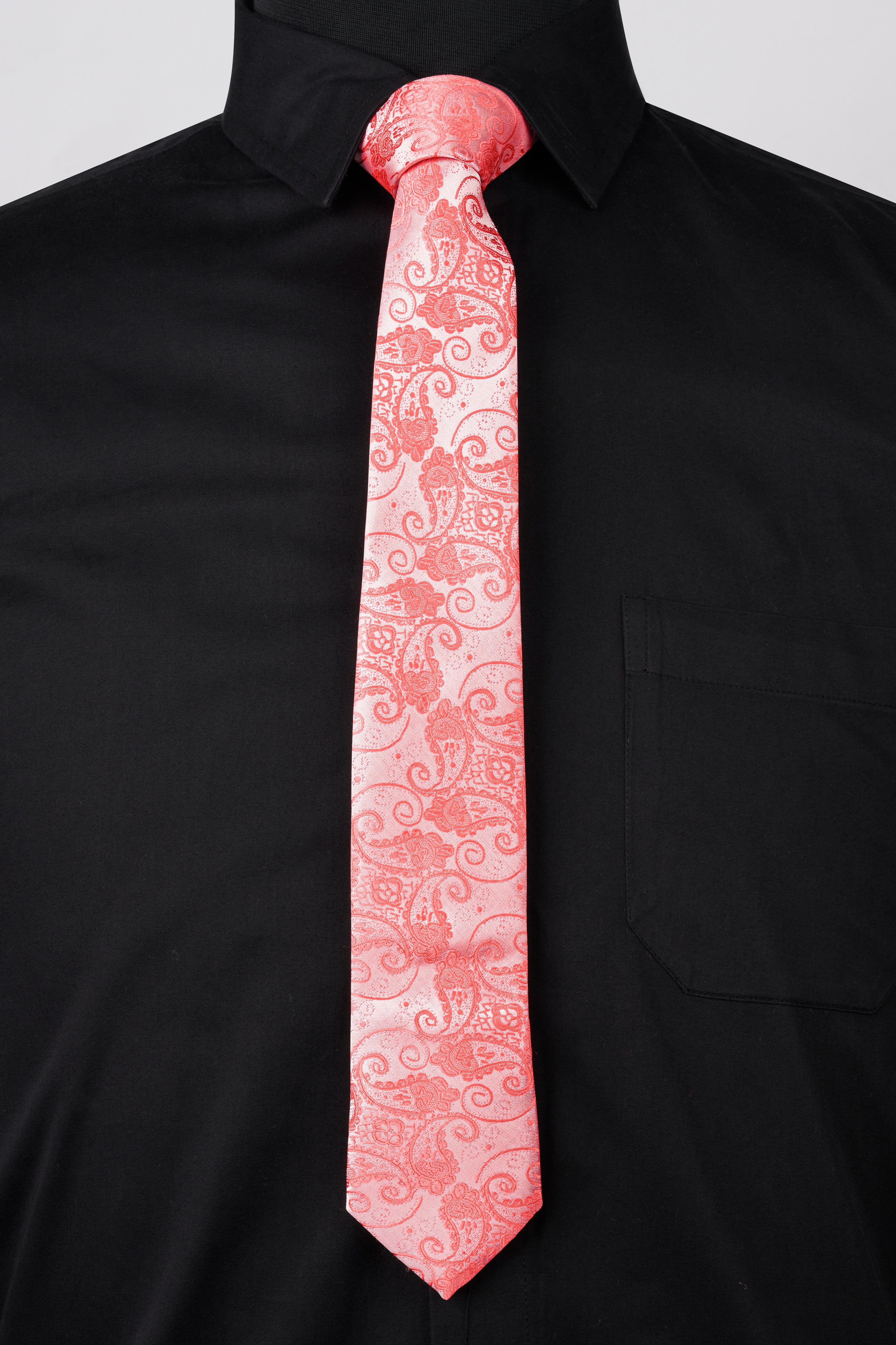 Geraldine Pink with Peach Paisley Jacquard Tie with Pocket Square TP044