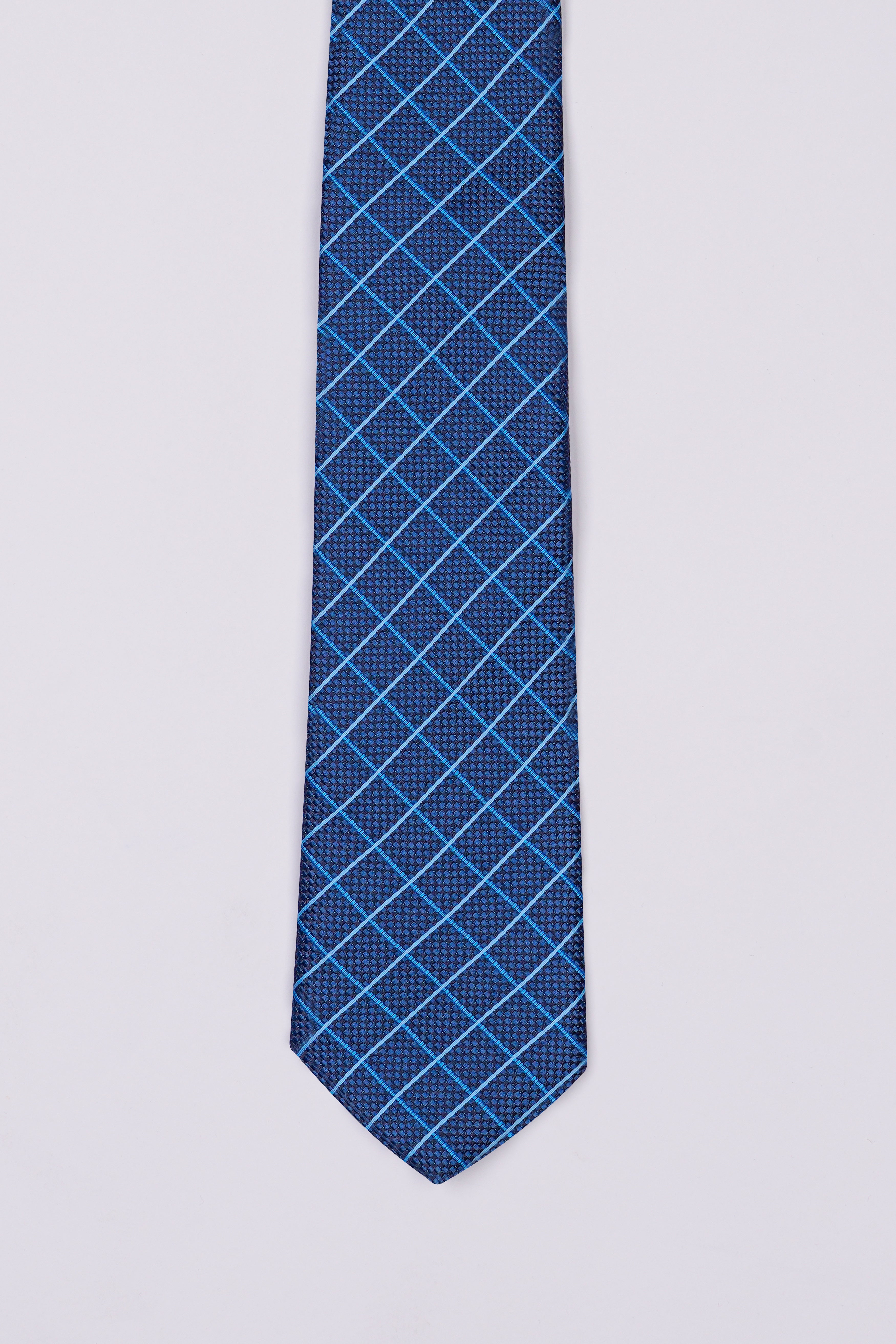 Lapis Blue Checkered Jacquard Tie with Pocket Square TP047