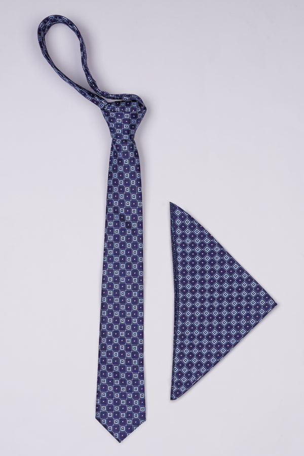 Chambray Blue and Casper Light Blue Jacquard Tie with Pocket Square