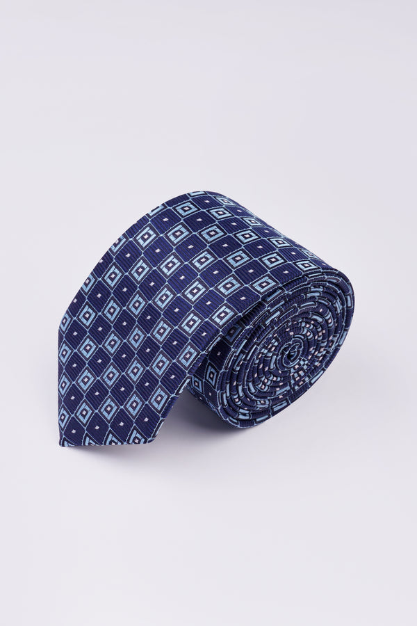 Chambray Blue and Casper Light Blue Jacquard Tie with Pocket Square
