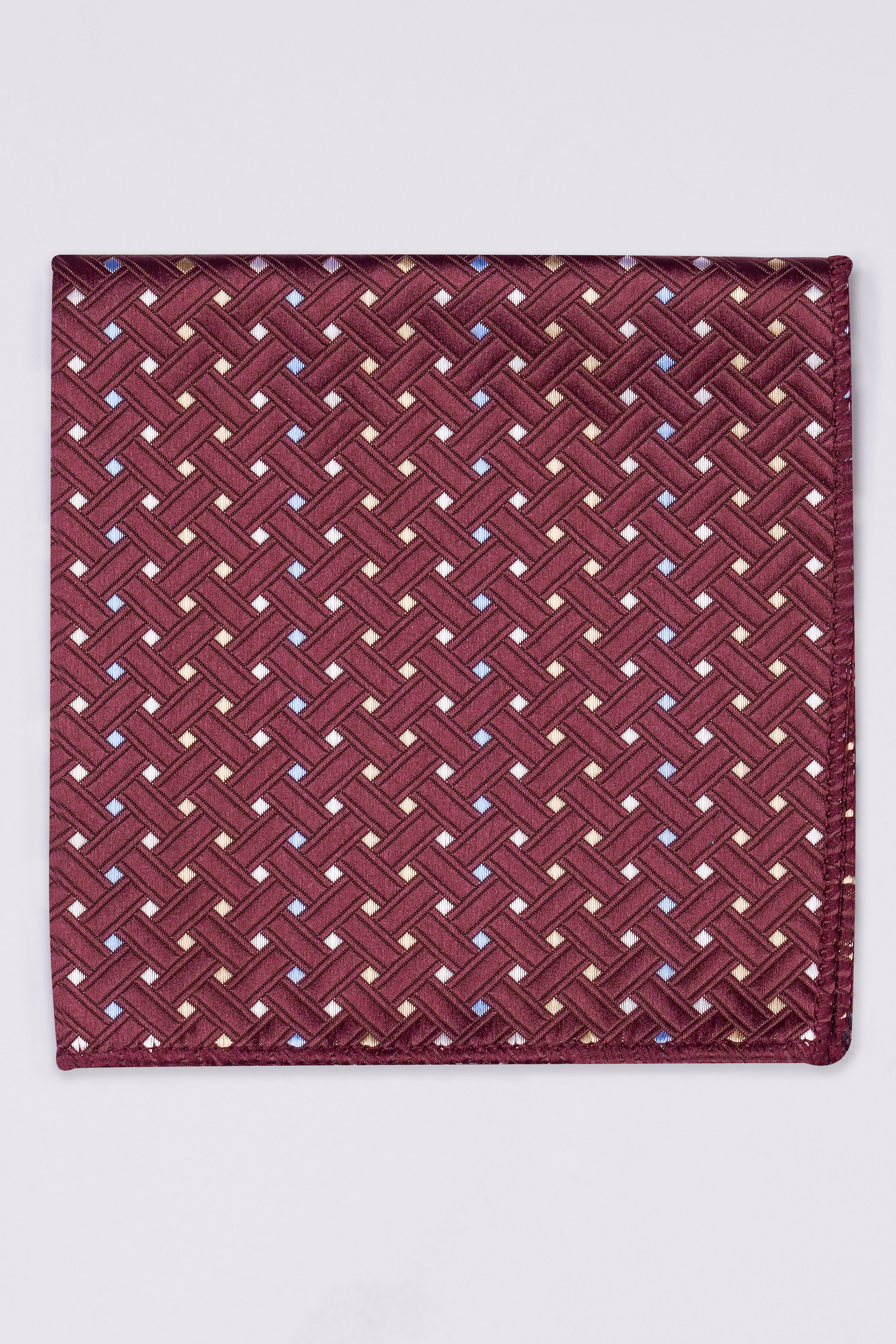 Wine with Iceberg Sky Blue and Albescent Beige Geometric Textured Jacquard Tie with Pocket Square  TP053