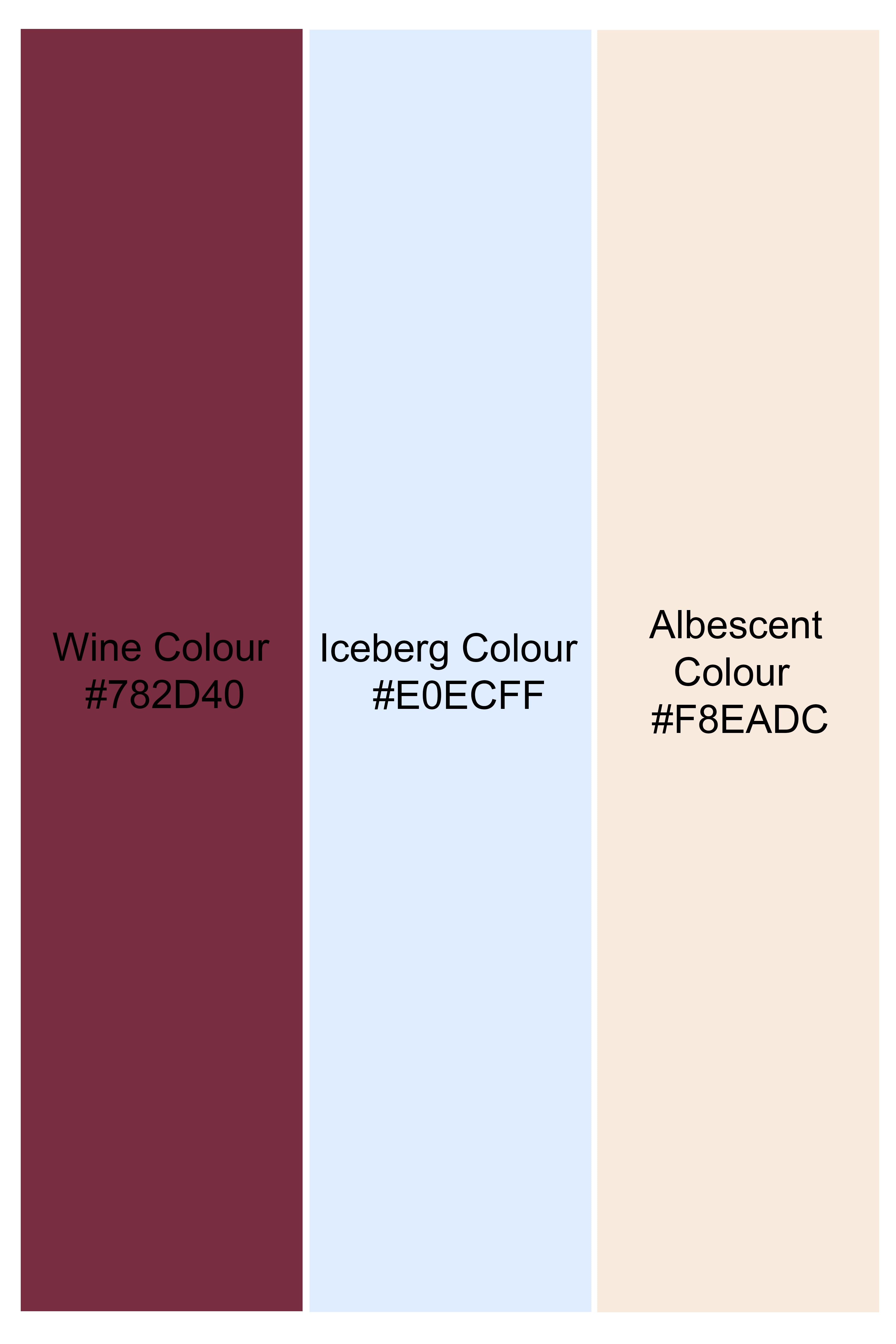 Wine with Iceberg Sky Blue and Albescent Beige Geometric Textured Jacquard Tie with Pocket Square  TP053