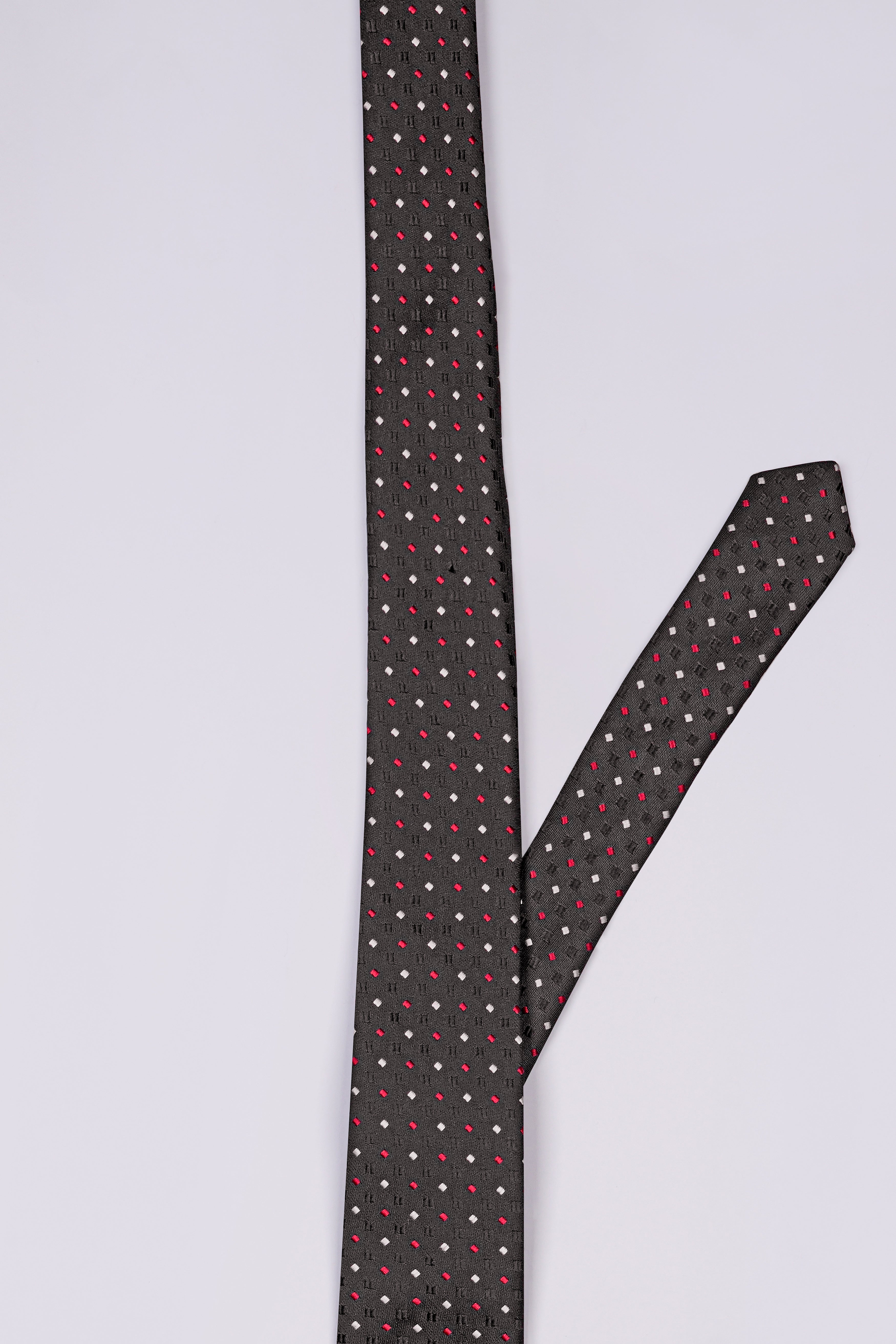 Emperor Dark Gray Multicolour Geometric Textured Jacquard Tie with Pocket Square TP056