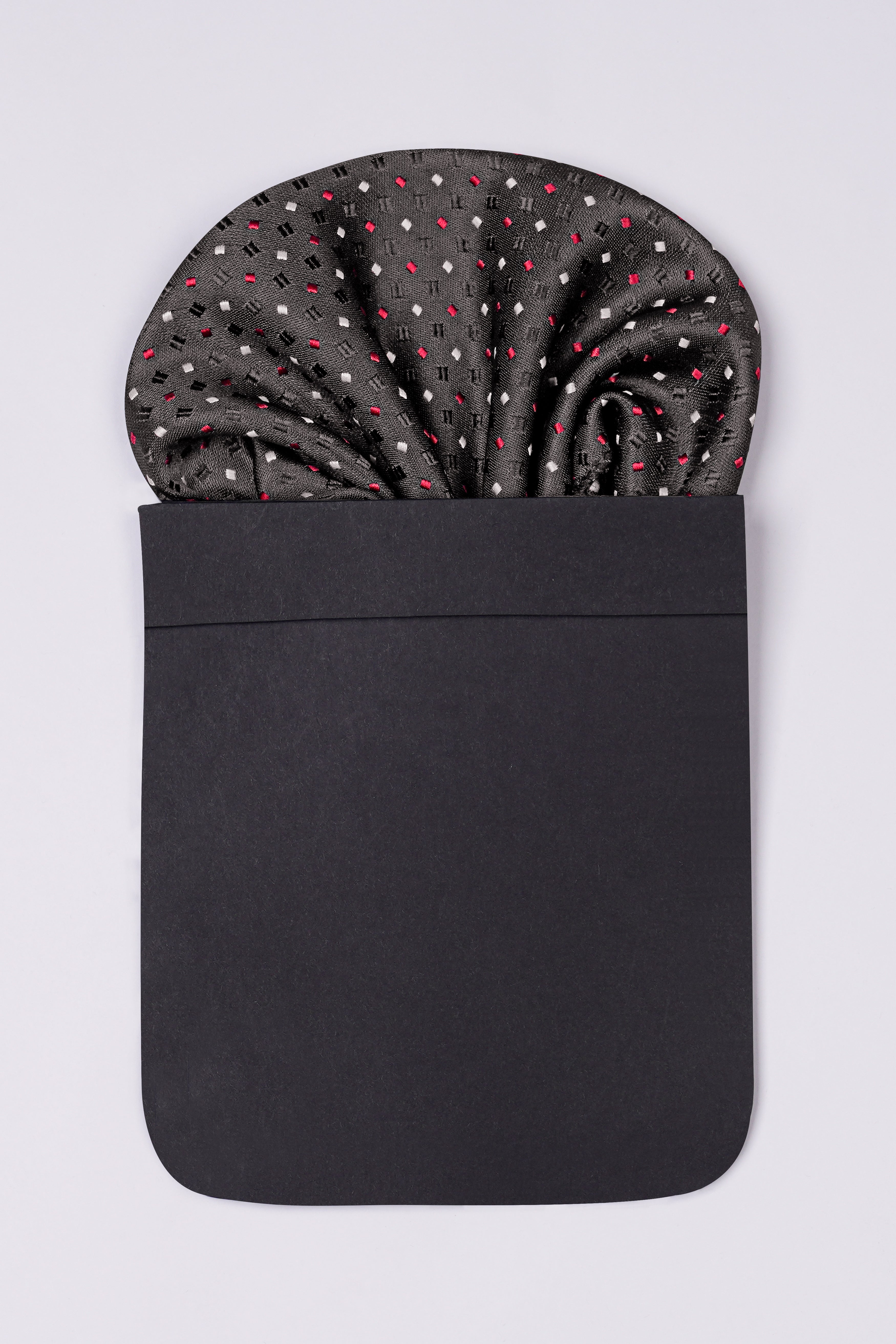 Emperor Dark Gray Multicolour Geometric Textured Jacquard Tie with Pocket Square TP056