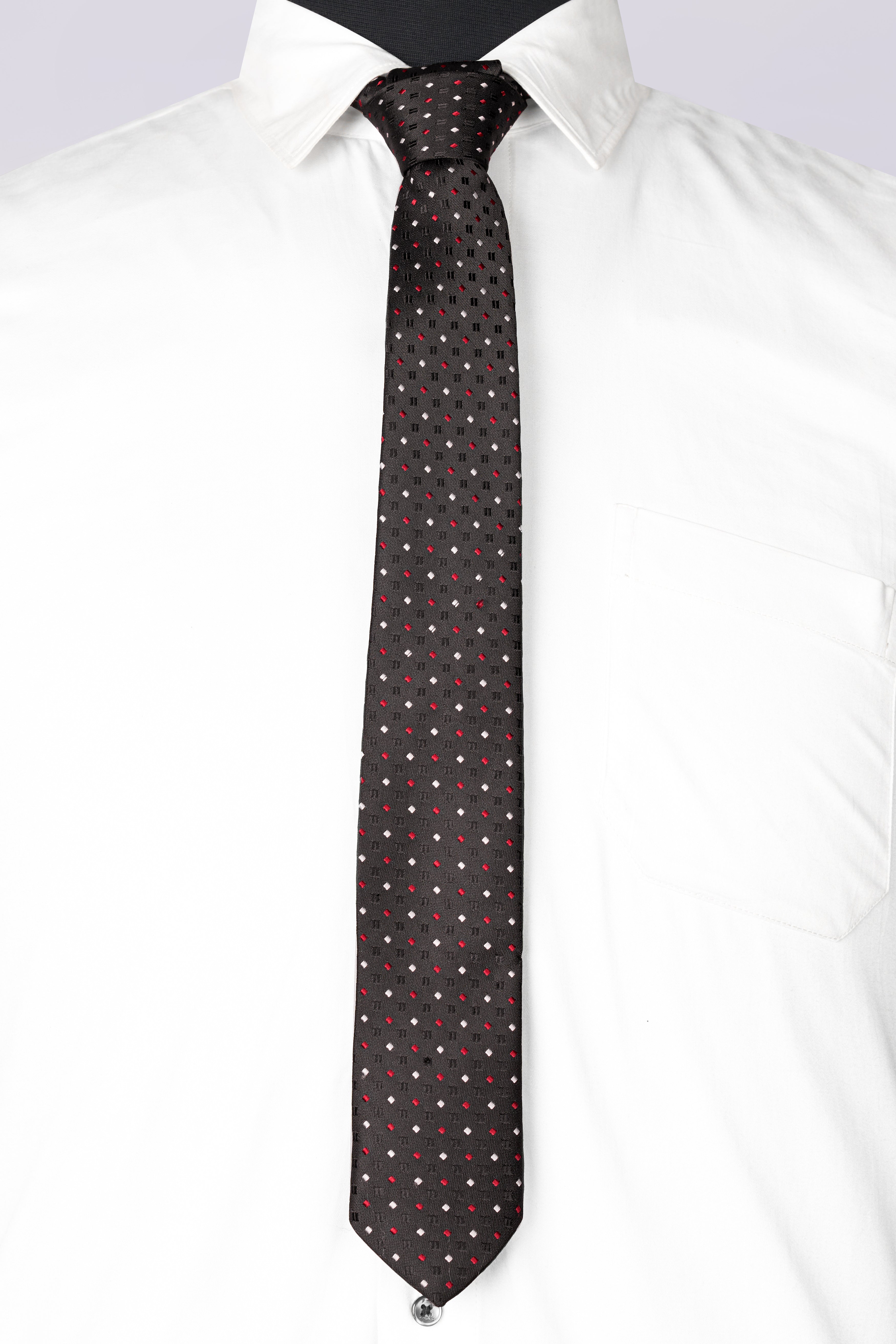 Emperor Dark Gray Multicolour Geometric Textured Jacquard Tie with Pocket Square TP056