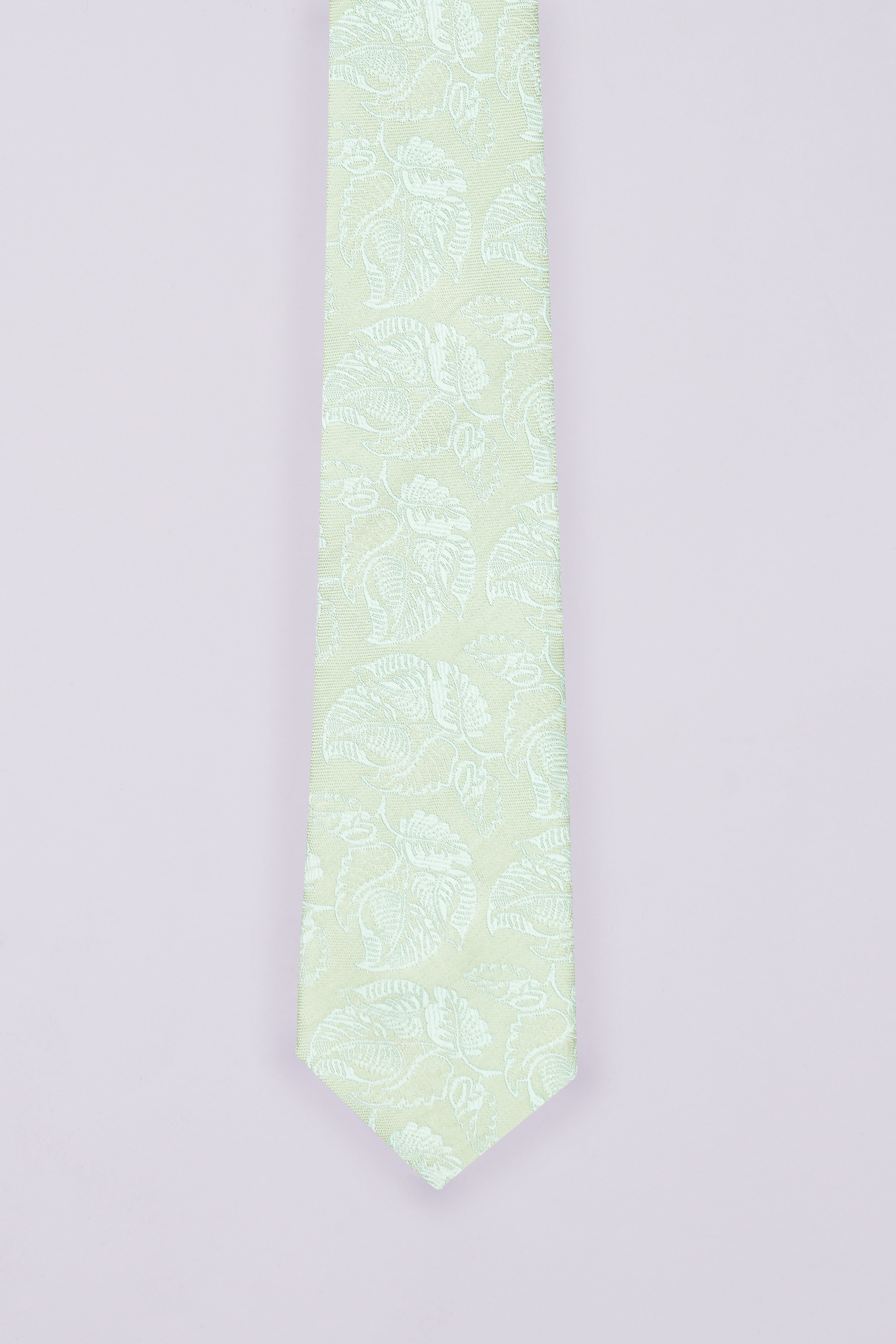 Periglacial Green Leaves Textured Jacquard Tie with Pocket Square  TP057