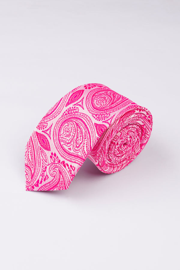 Magenta Pink with Illusion Light Pink Paisley Jacquard Tie with Pocket Square
