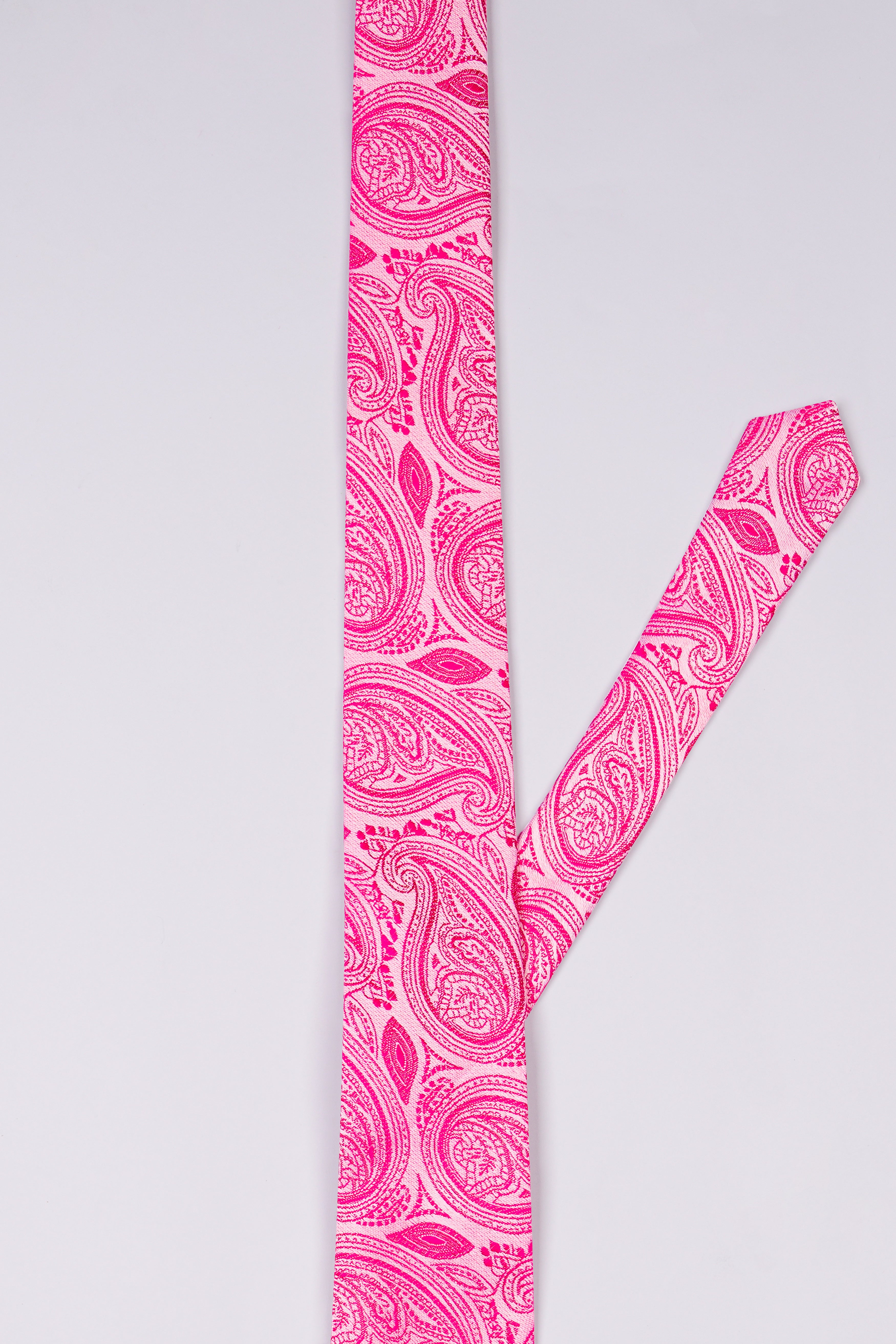 Magenta Pink with Illusion Light Pink Paisley Jacquard Tie with Pocket Square  TP060