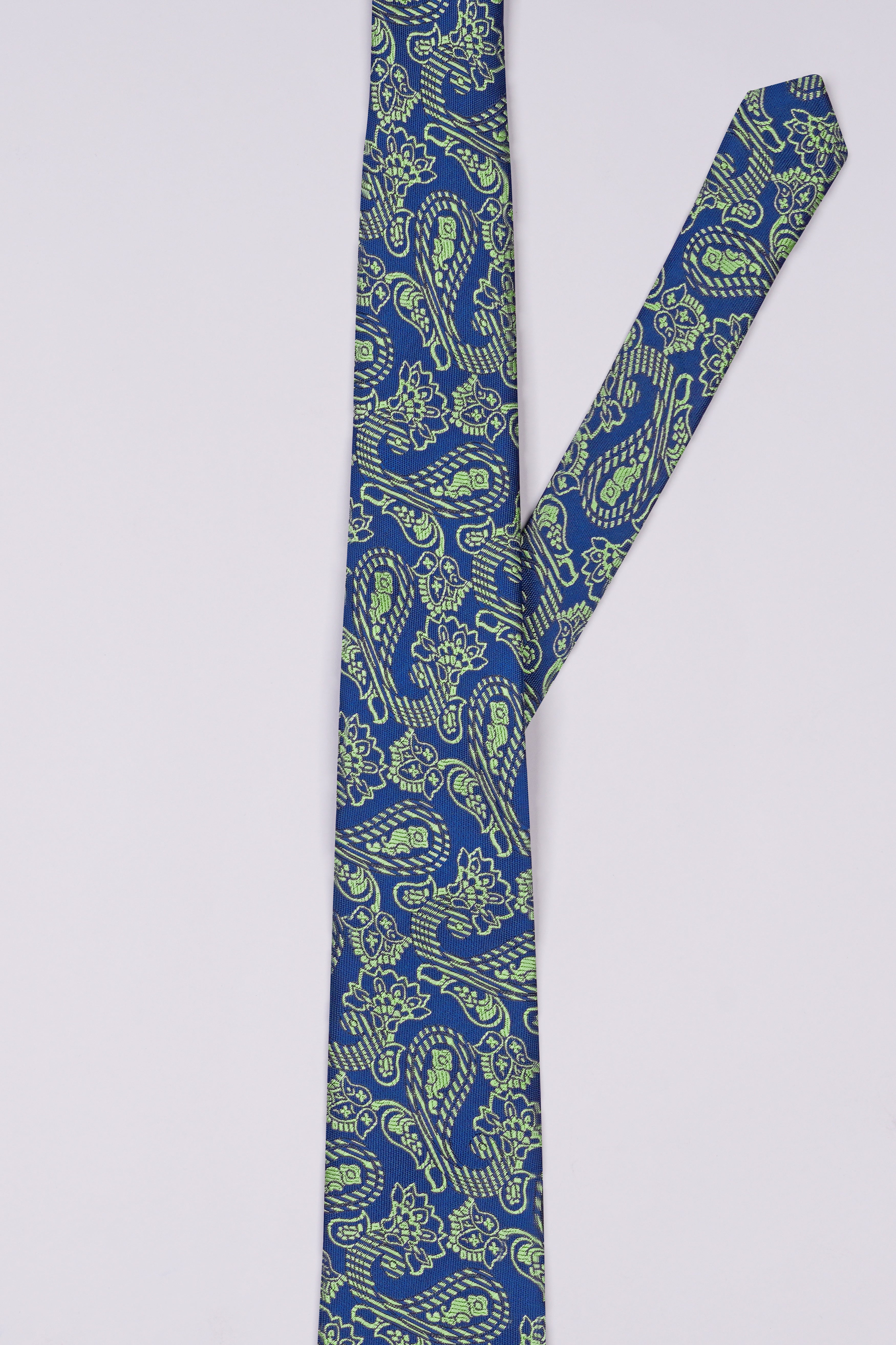 Astronaut Blue with Schist Green Paisley Jacquard Tie with Pocket Square TP062