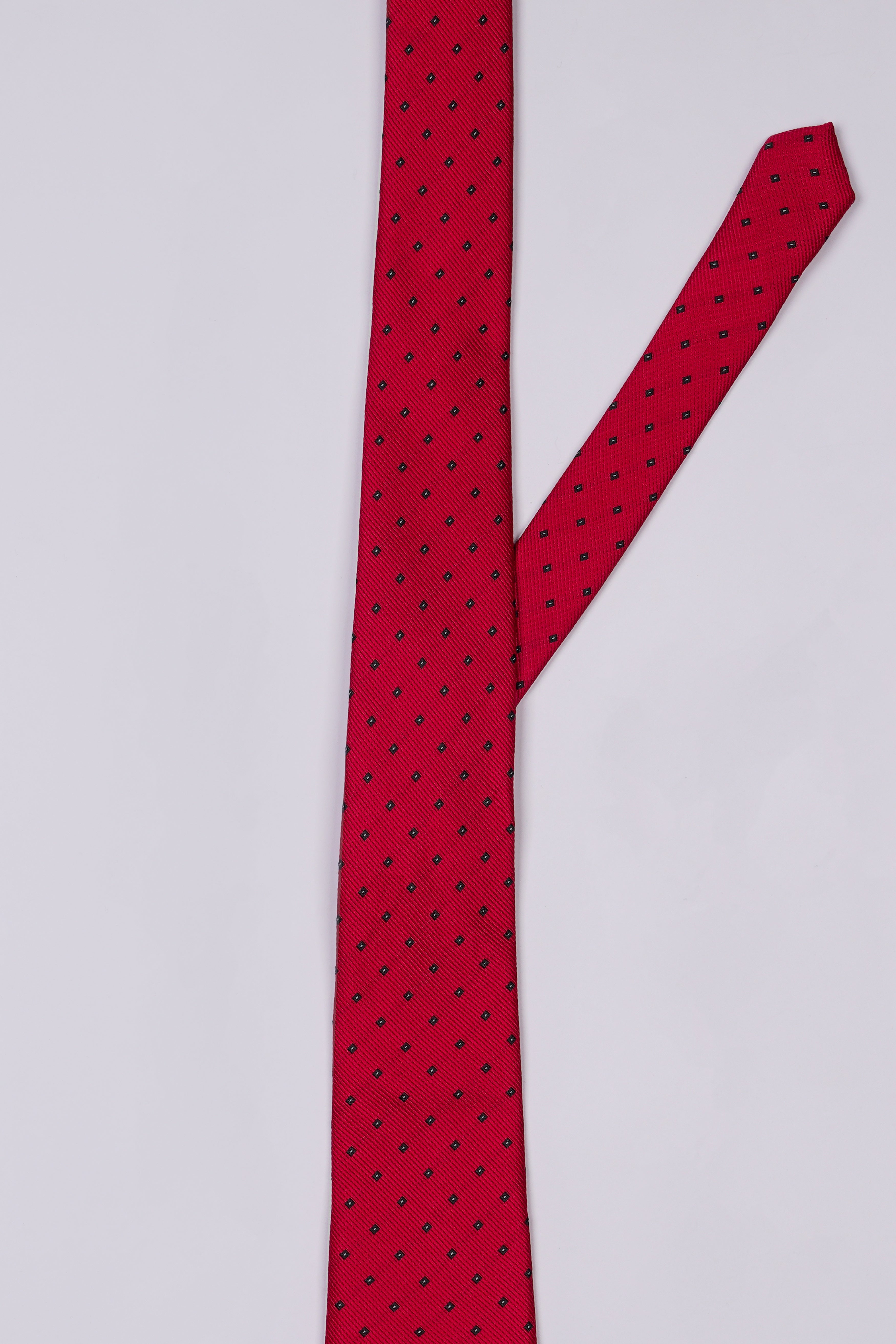 Scarlet Red with Black Jacquard Tie with Pocket Square TP063