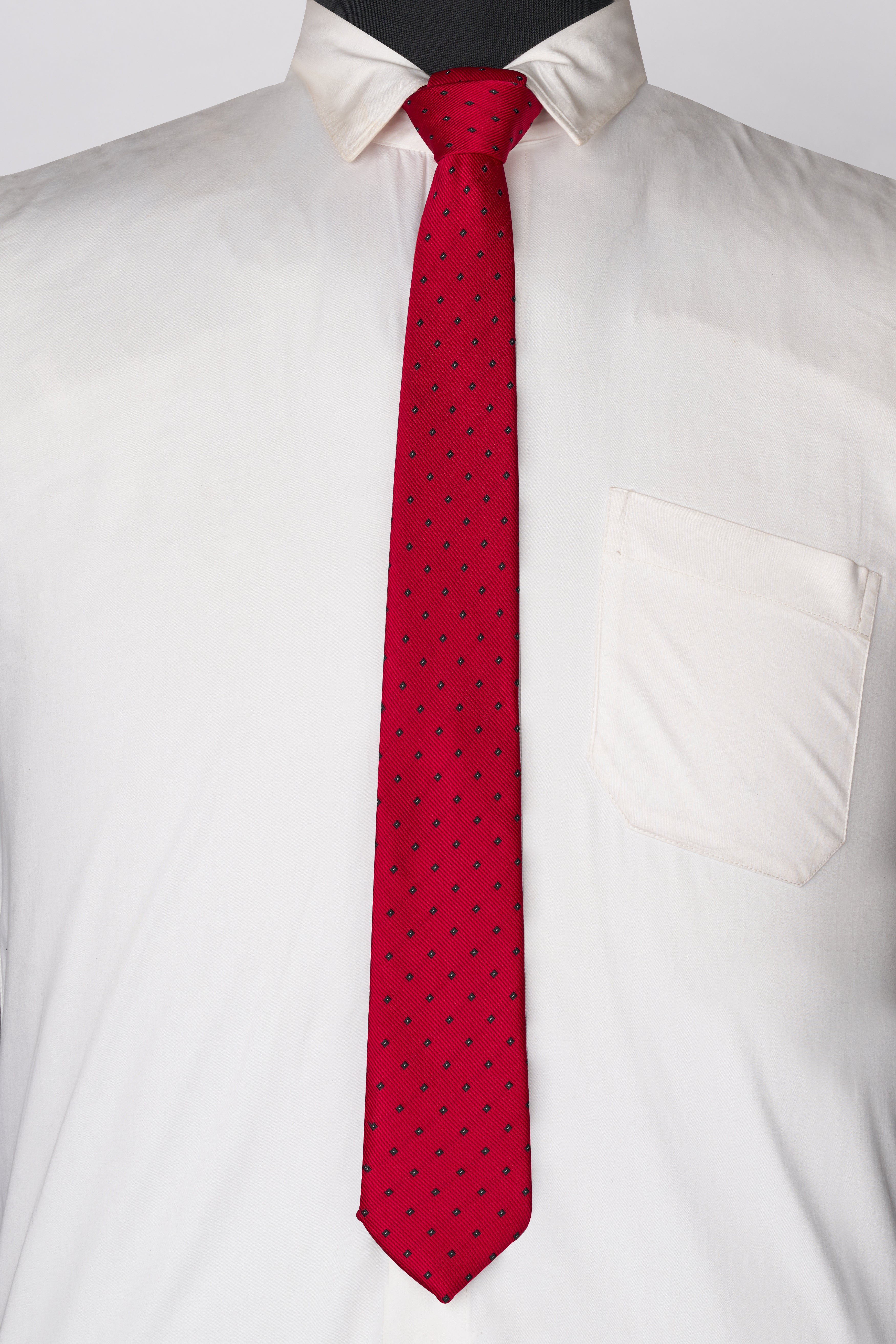 Scarlet Red with Black Jacquard Tie with Pocket Square TP063