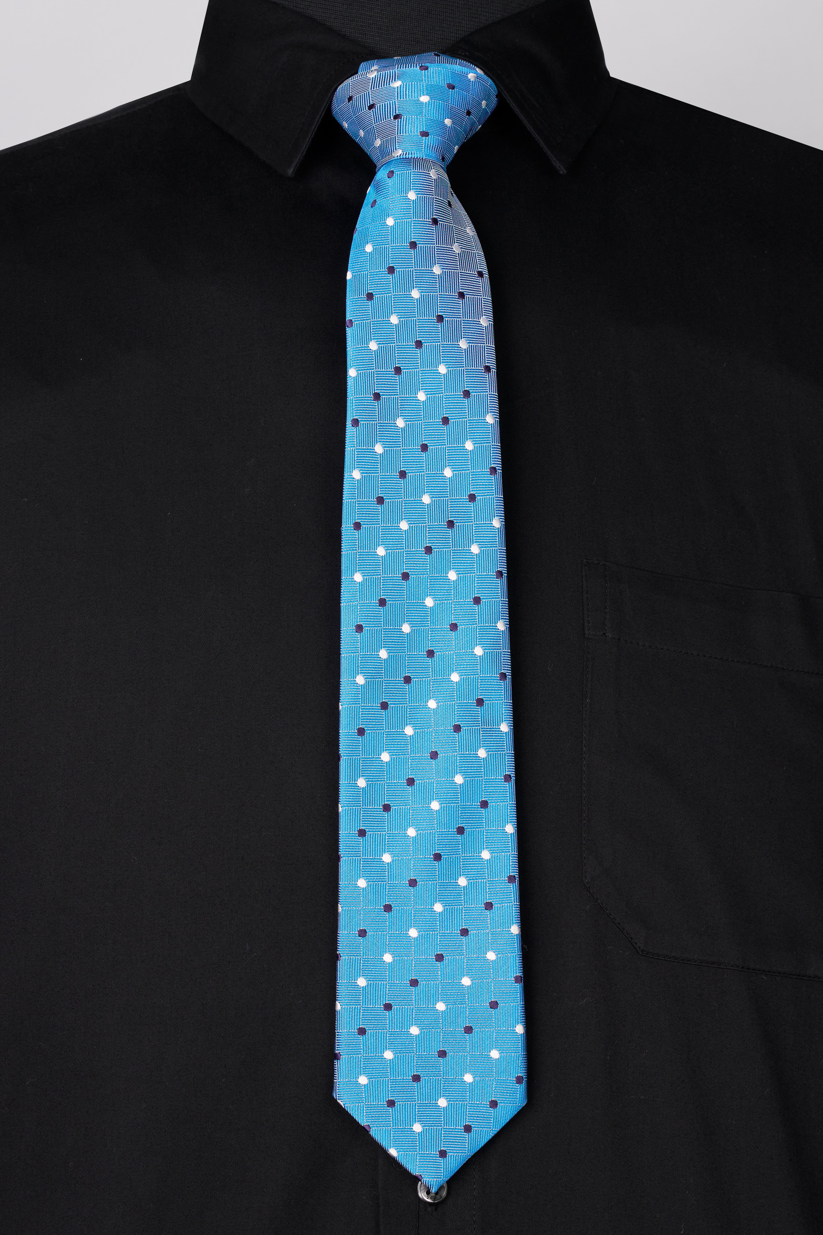 Shakespeare Light Blue Textutred Jacquard Tie with Pocket Square TP064