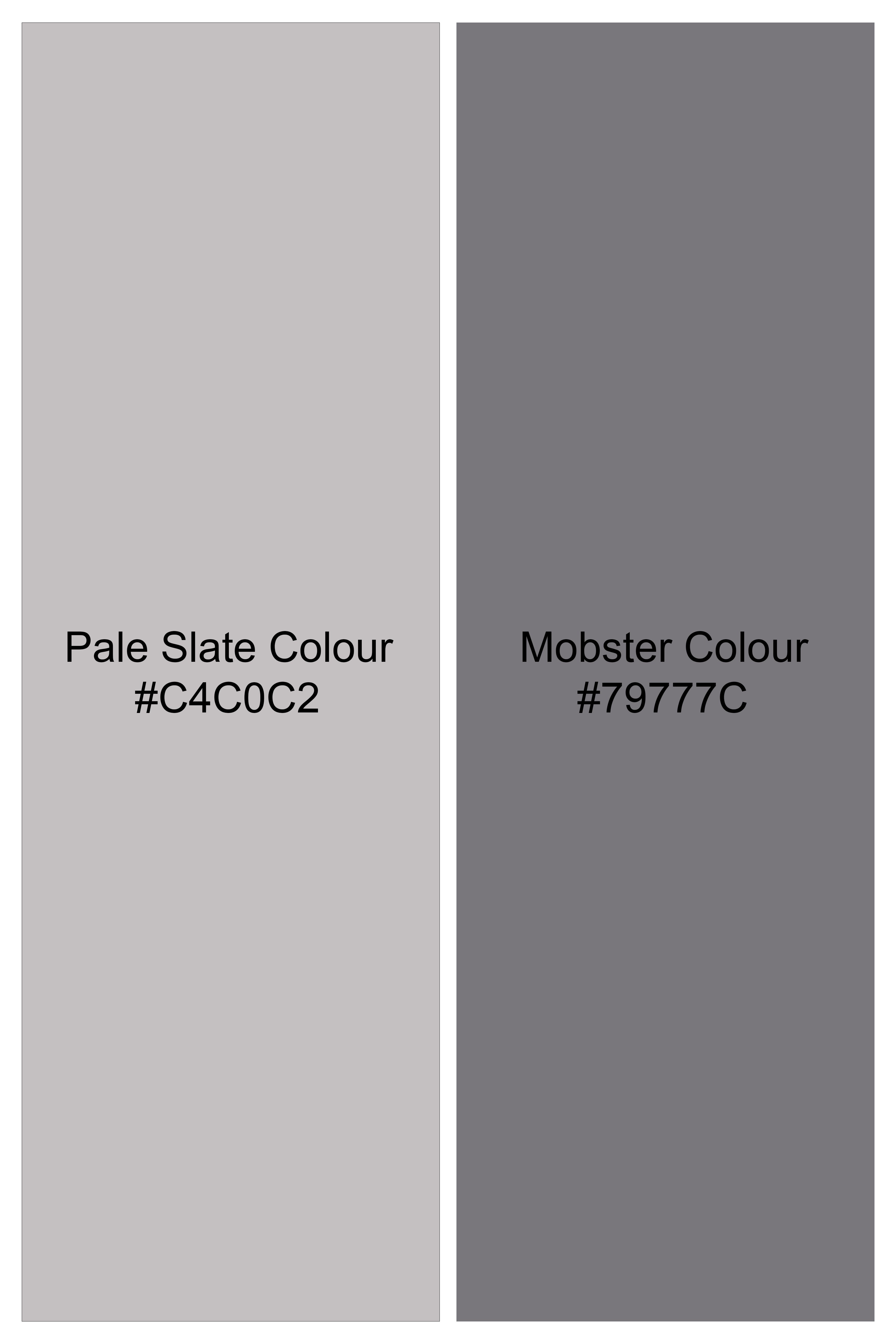 Pale Slate Gray with Mobster Dark Gray Leaves Textured Jacquard Tie with Pocket Square TP066