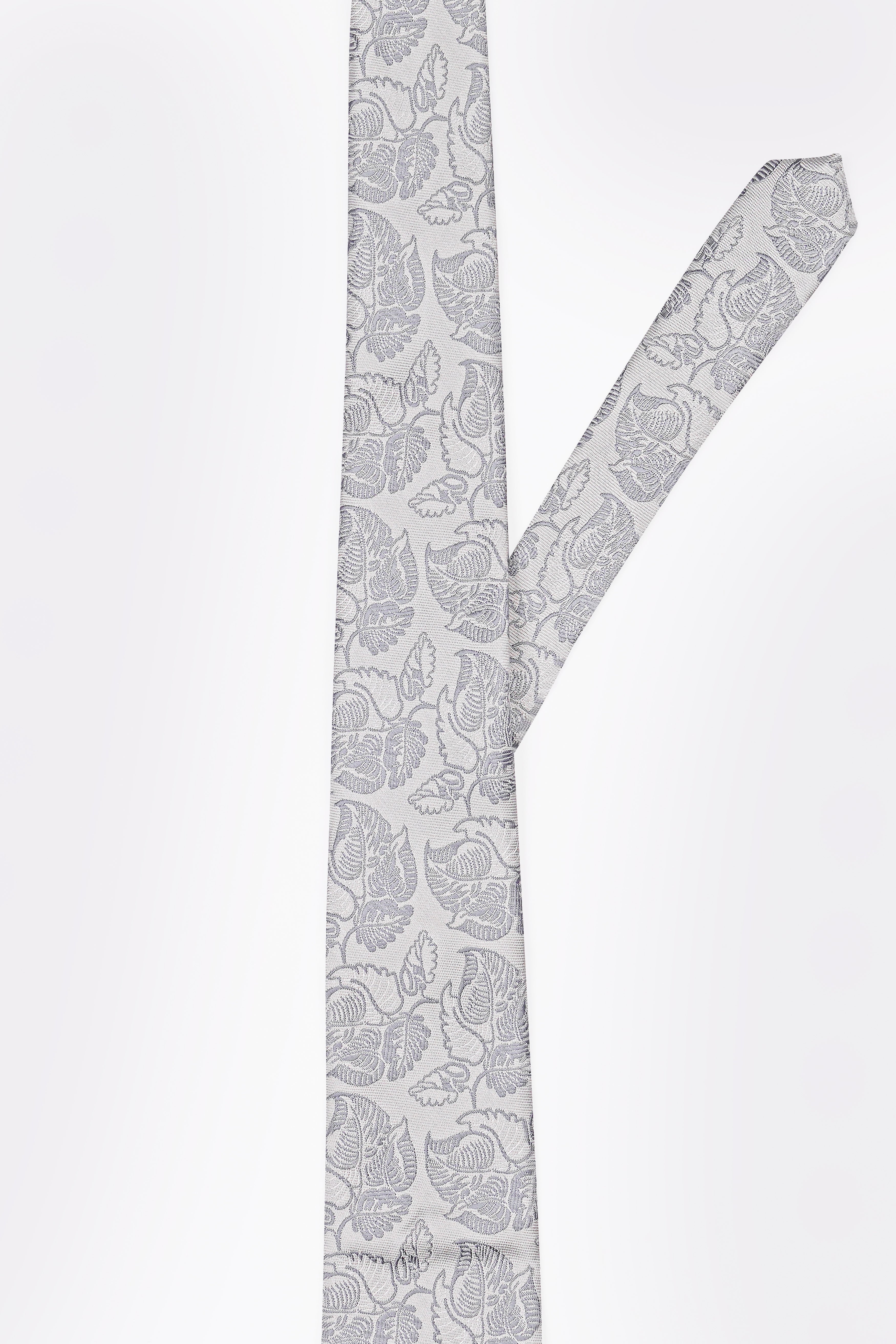 Pale Slate Gray with Mobster Dark Gray Leaves Textured Jacquard Tie with Pocket Square TP066