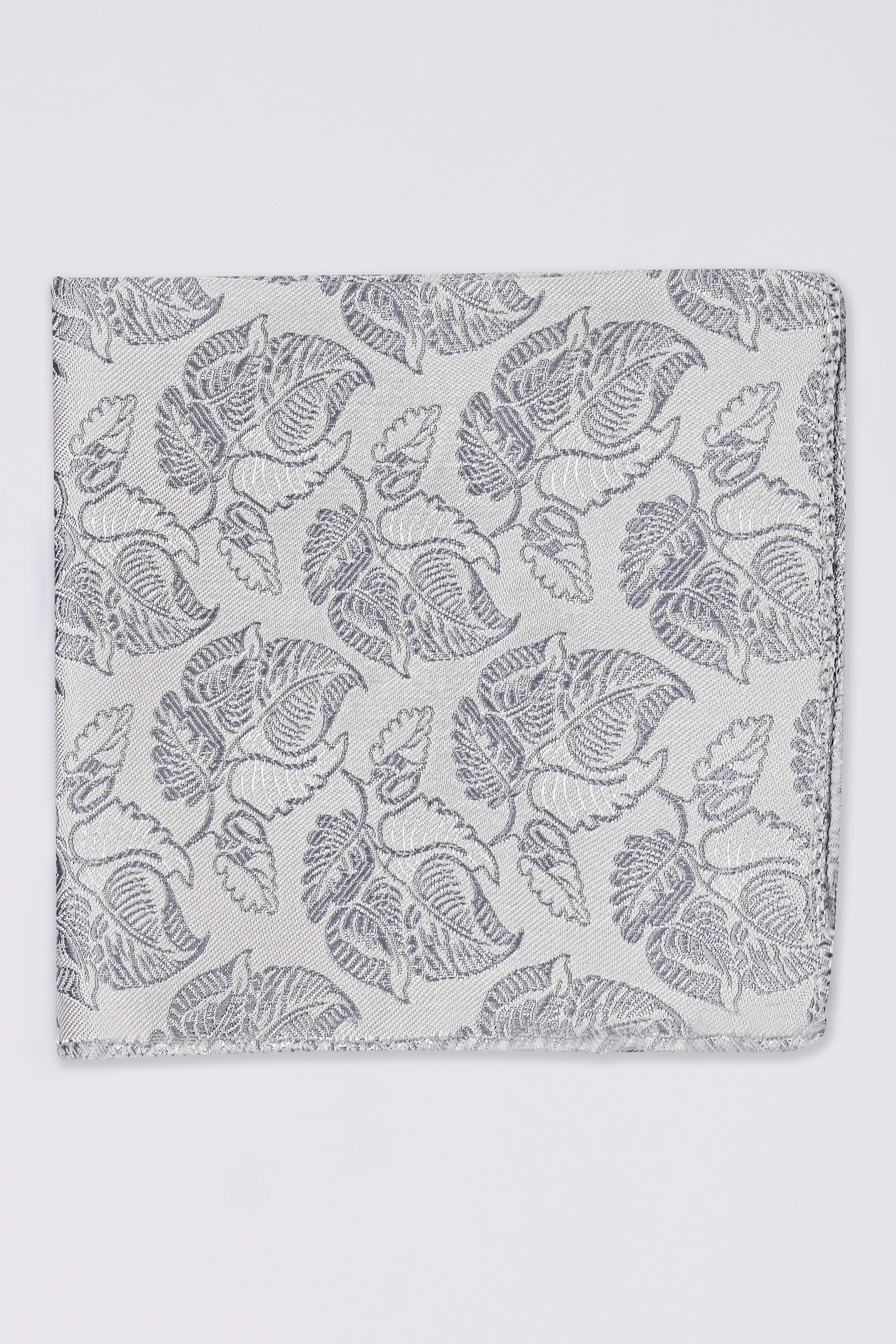 Pale Slate Gray with Mobster Dark Gray Leaves Textured Jacquard Tie with Pocket Square TP066