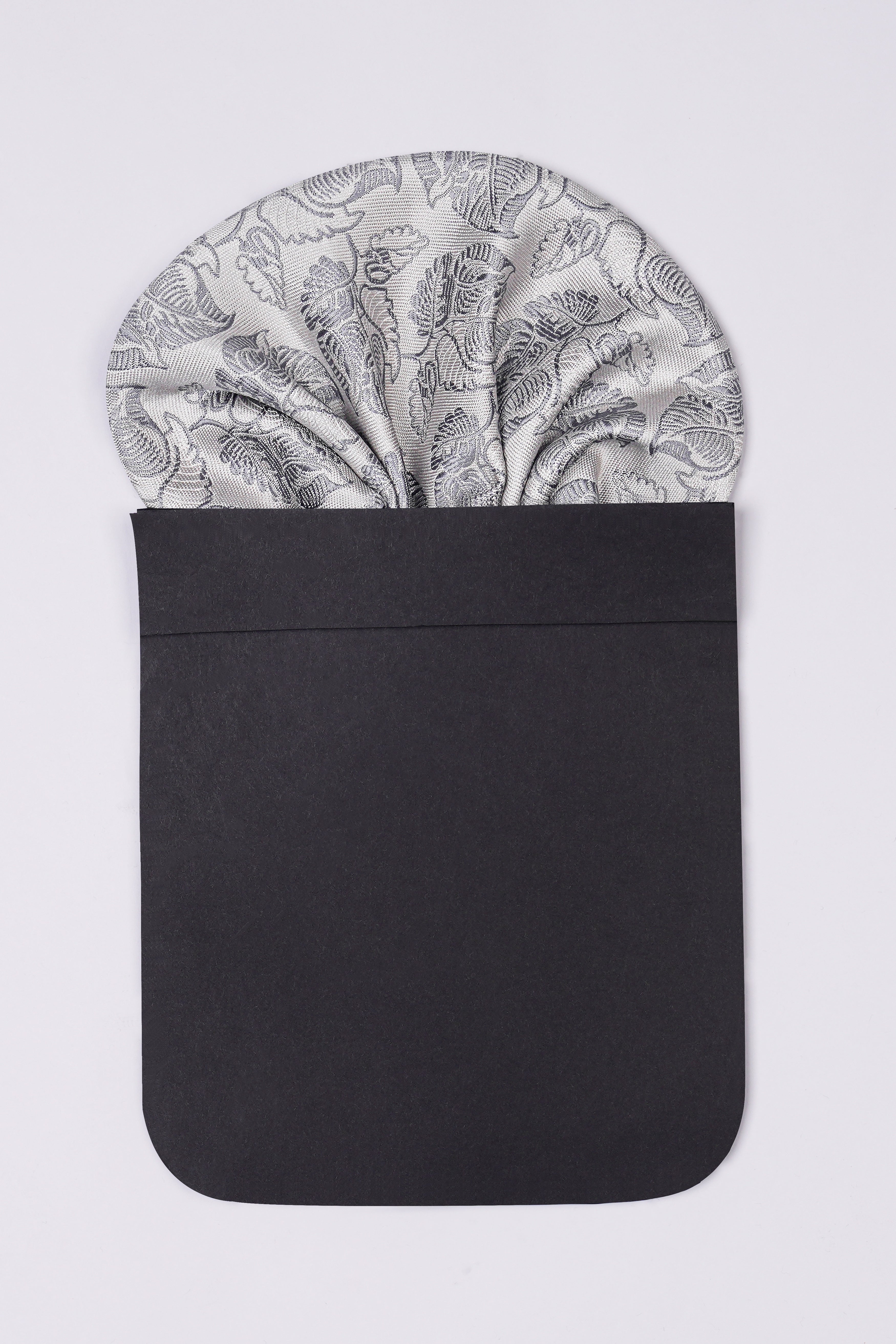 Pale Slate Gray with Mobster Dark Gray Leaves Textured Jacquard Tie with Pocket Square TP066