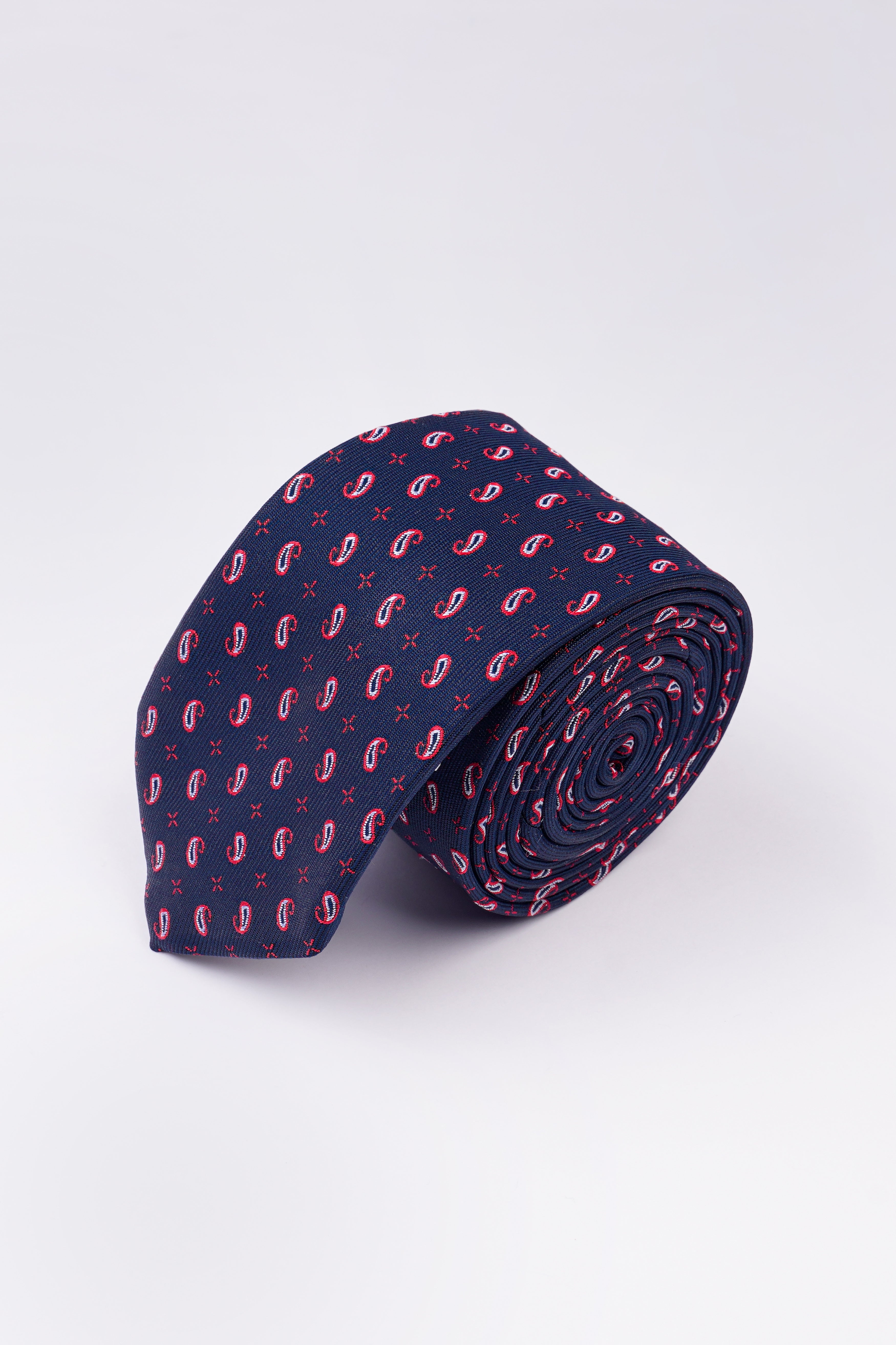 Downriver Navy Blue Multicolour Paisley Jacquard Tie with Pocket Square TP069