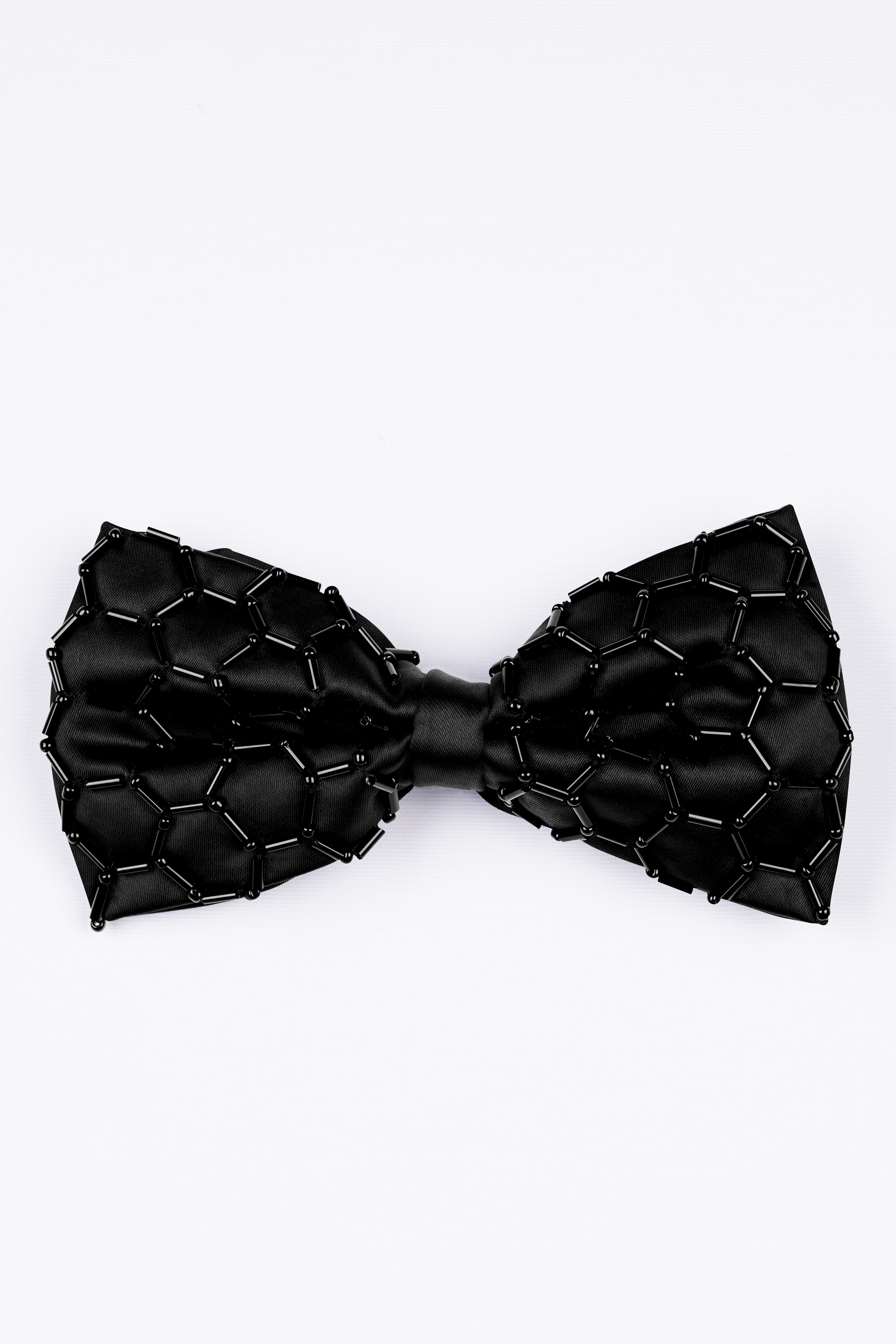 Jade Black Artisanal Aari Embroidered Bow-tie with Pocket Square TP071