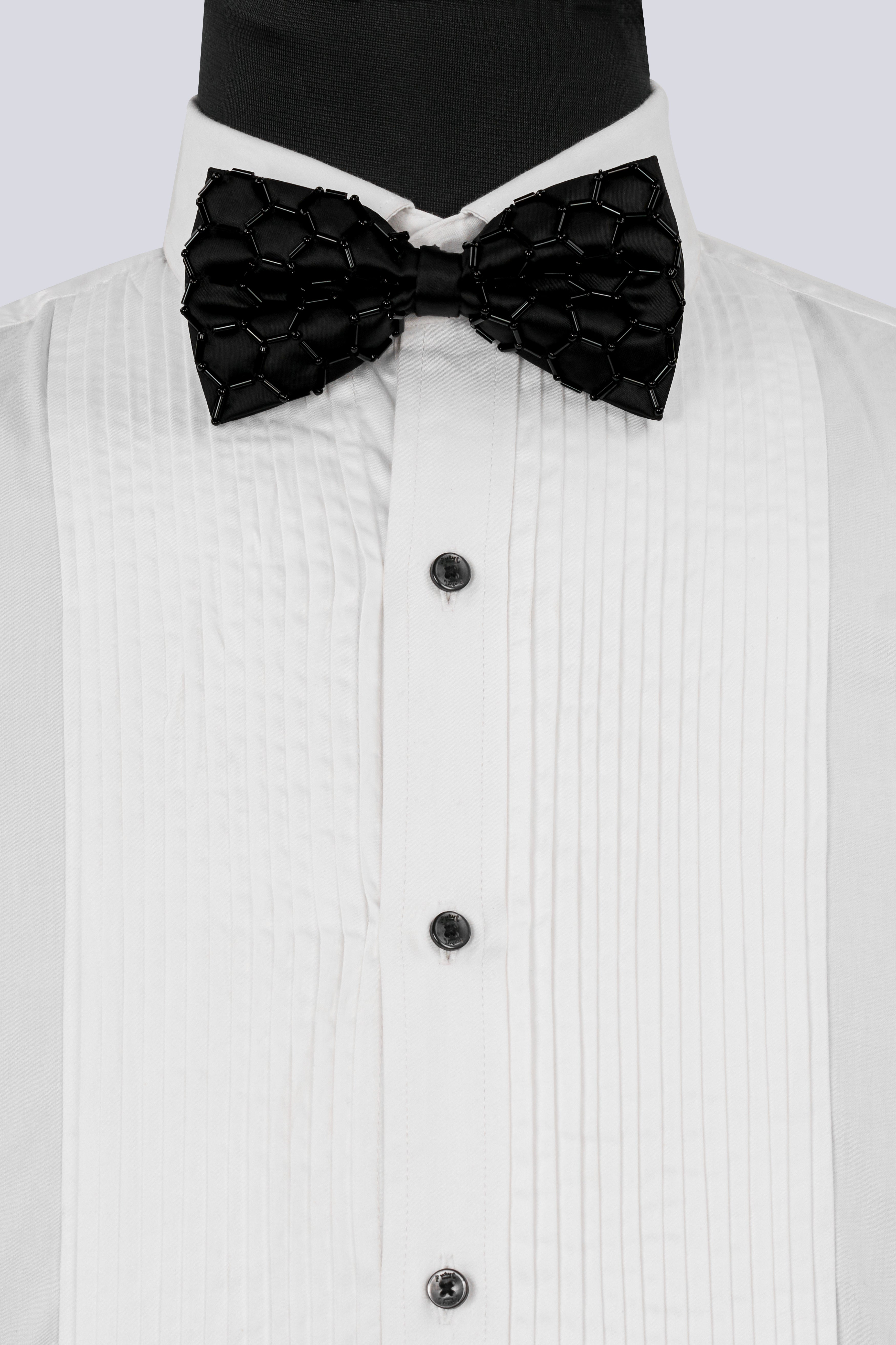 Jade Black Artisanal Aari Embroidered Bow-tie with Pocket Square TP071