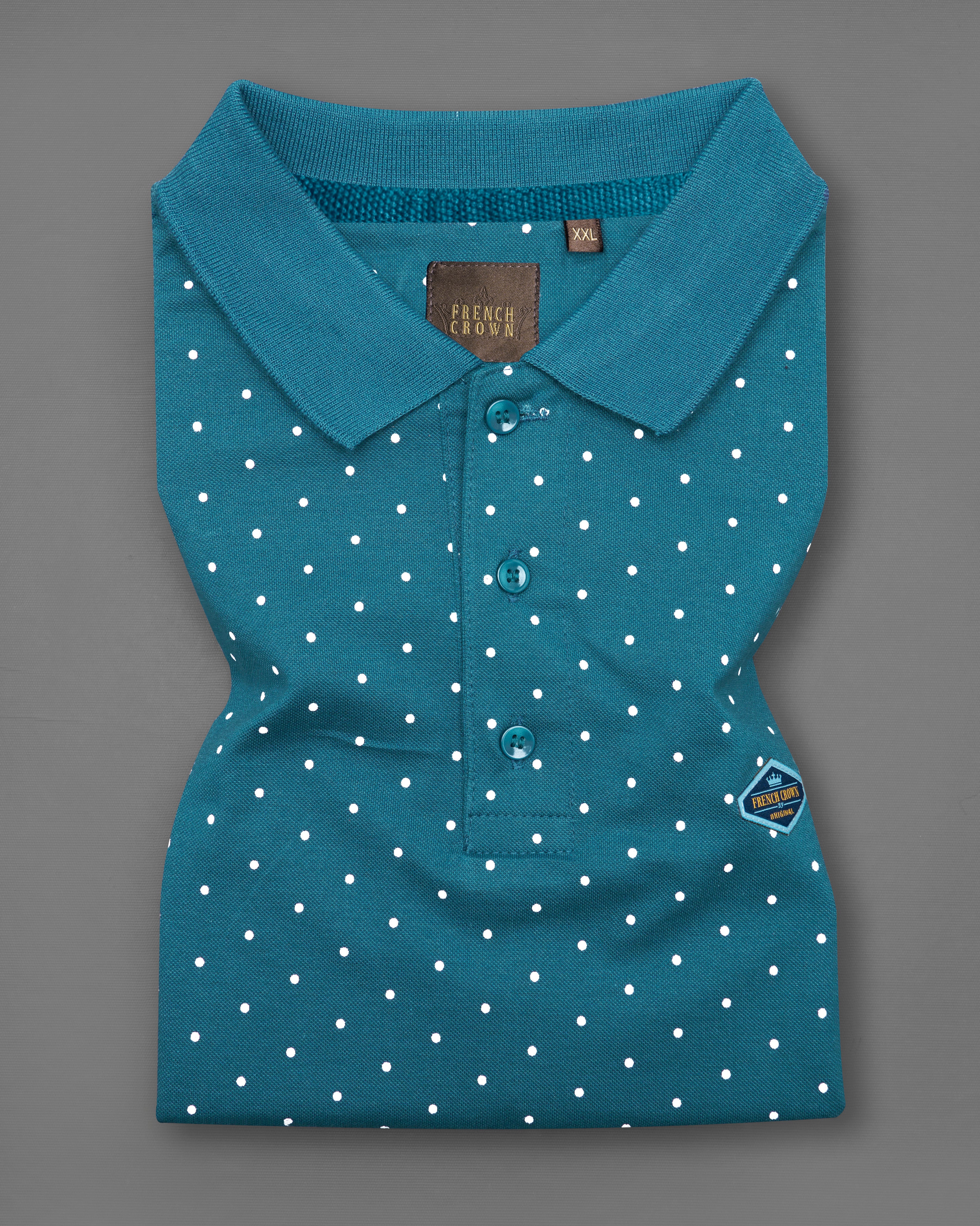 Denim Blue Polka Dotted Organic Cotton Mercerised Pique Polo