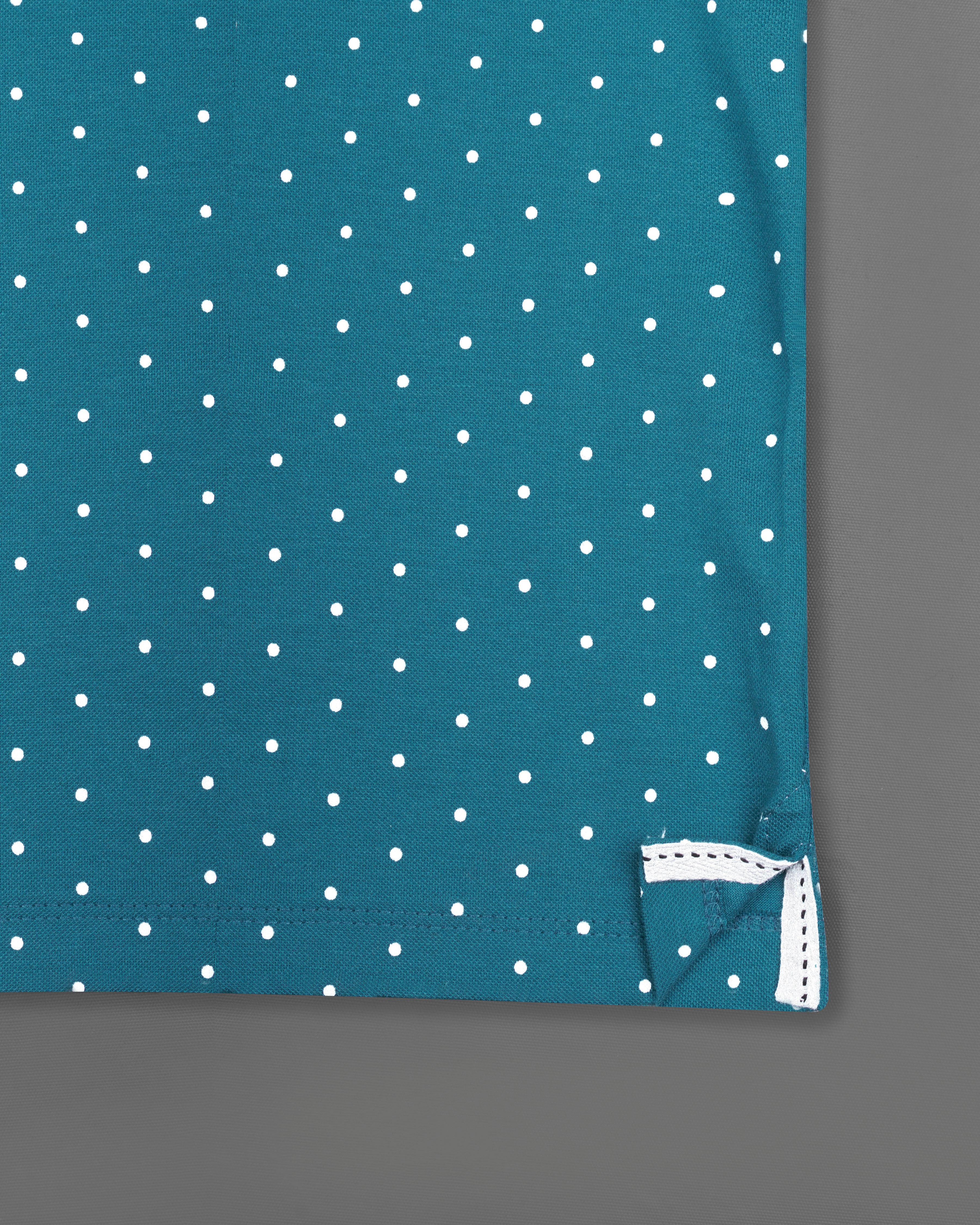 Denim Blue Polka Dotted Organic Cotton Mercerised Pique Polo