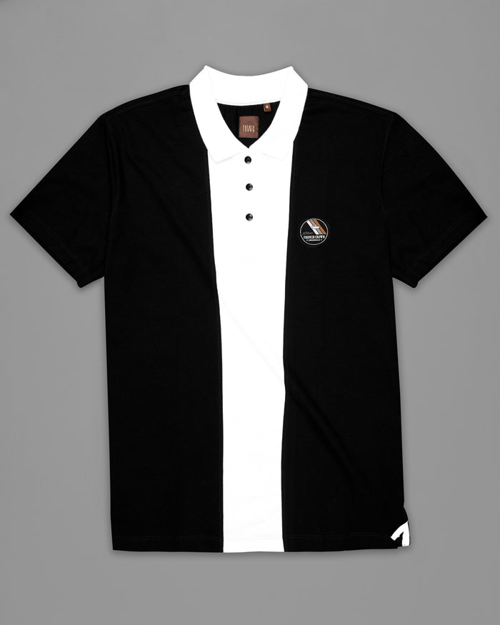 BLACK AND WHITE ORGANIC COTTON MERCERISED PIQUE POLO