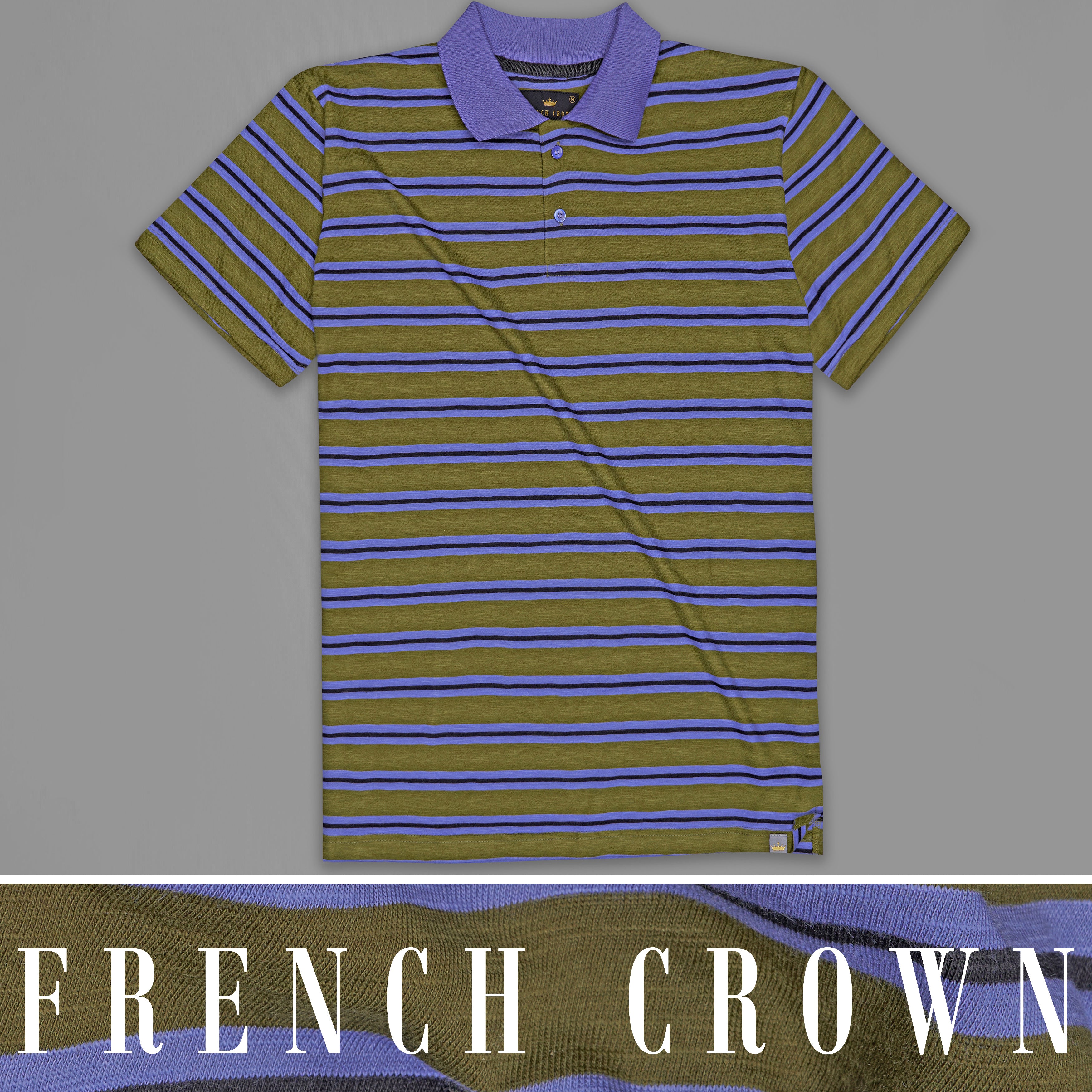 Woodland Green with Blue and Gray Color Striped Supima Organic Cotton Polo