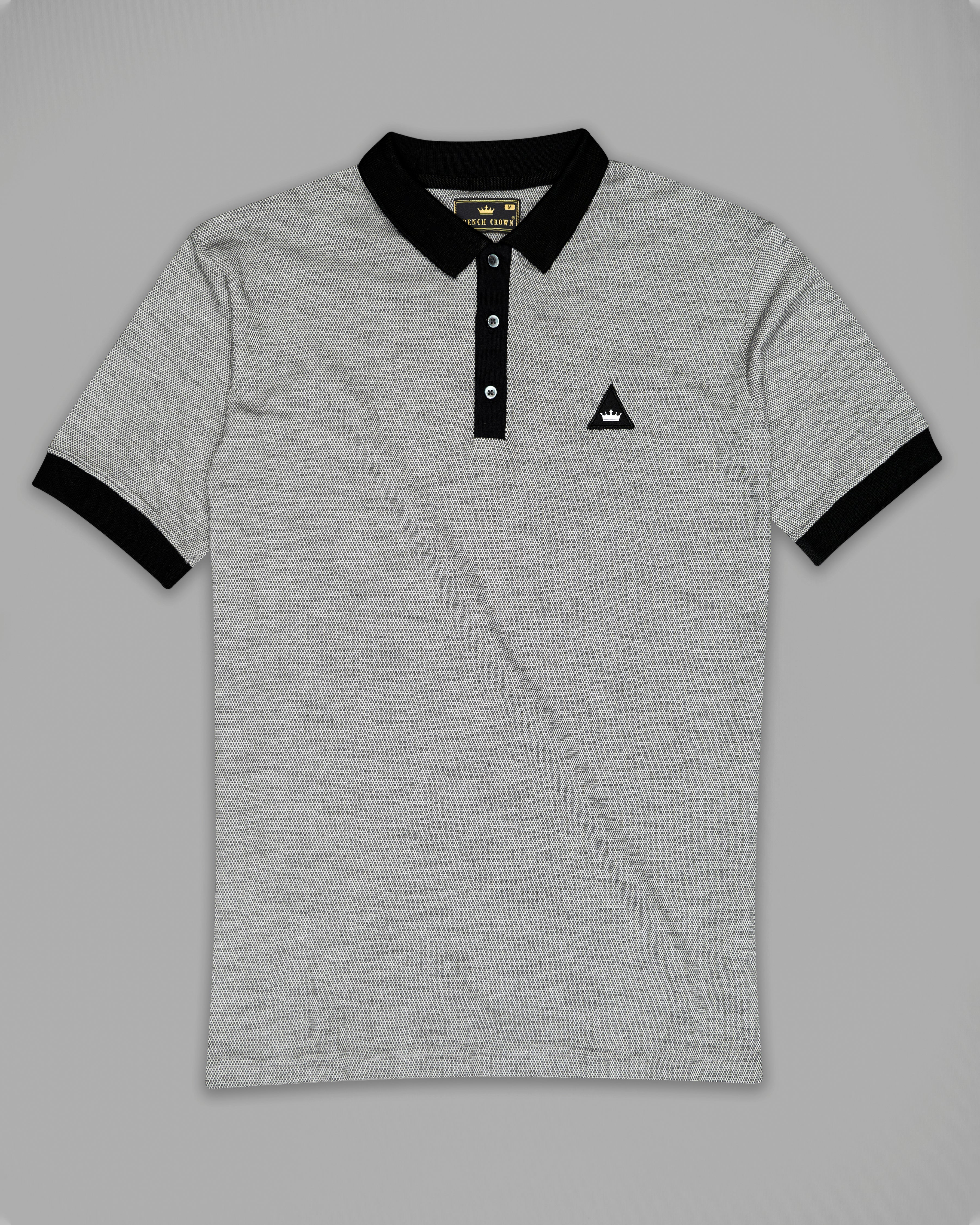 Mirage Black with Timberwolf Cream Dobby Textured Giza Cotton Polo