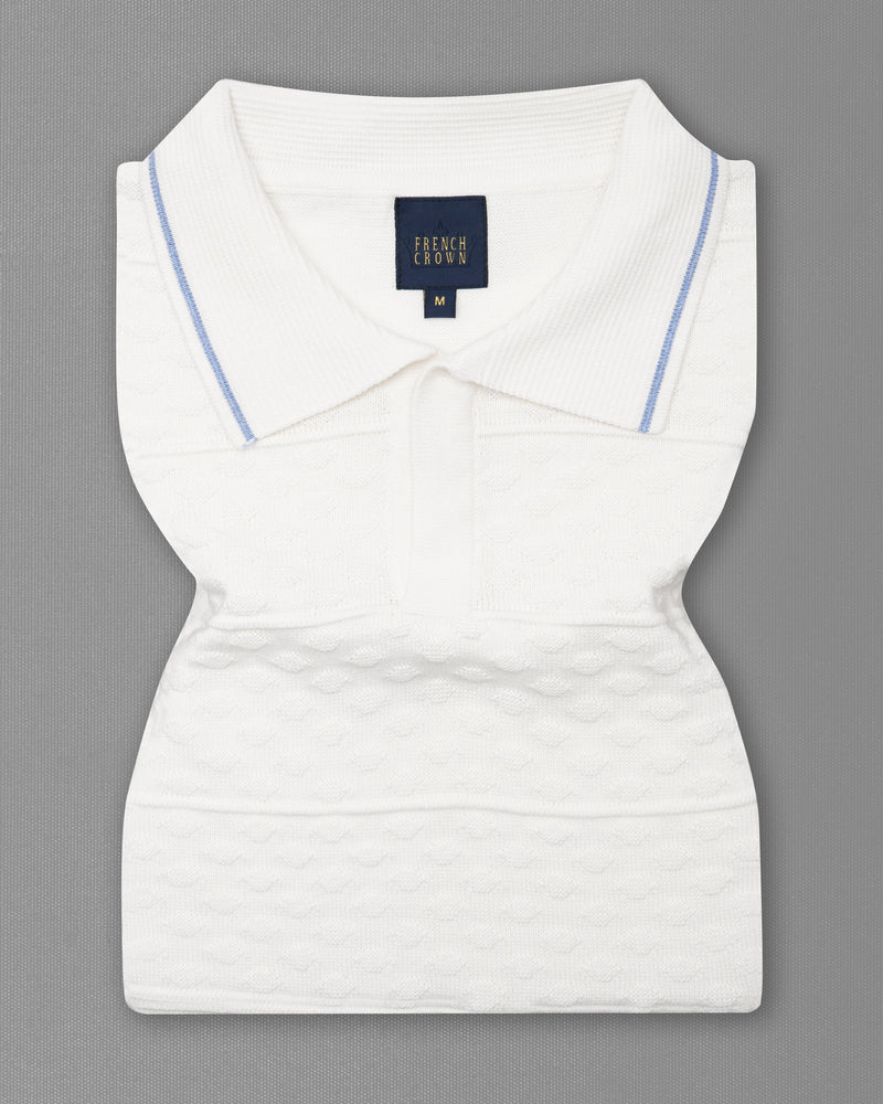 Bright White Jacquard Textured Flat-Knit Premium Cotton Polo TS873-S, TS873-M, TS873-L, TS873-XL, TS873-XXL