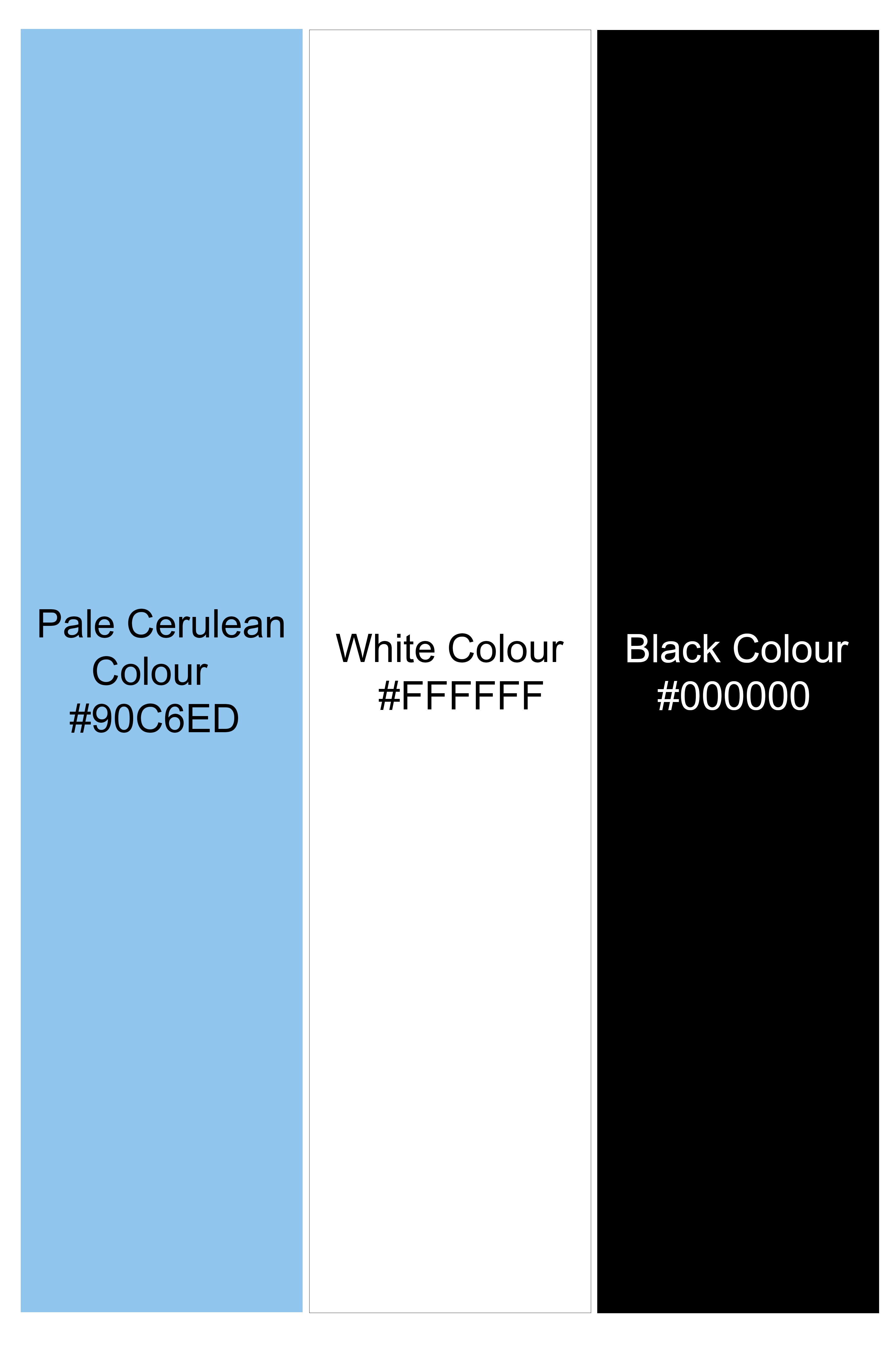 Bright White with Pale Cerulean Blue and Black Block Pattern Premium Cotton Pique Polo TS897-S, TS897-M, TS897-L, TS897-XL, TS897-XXL
