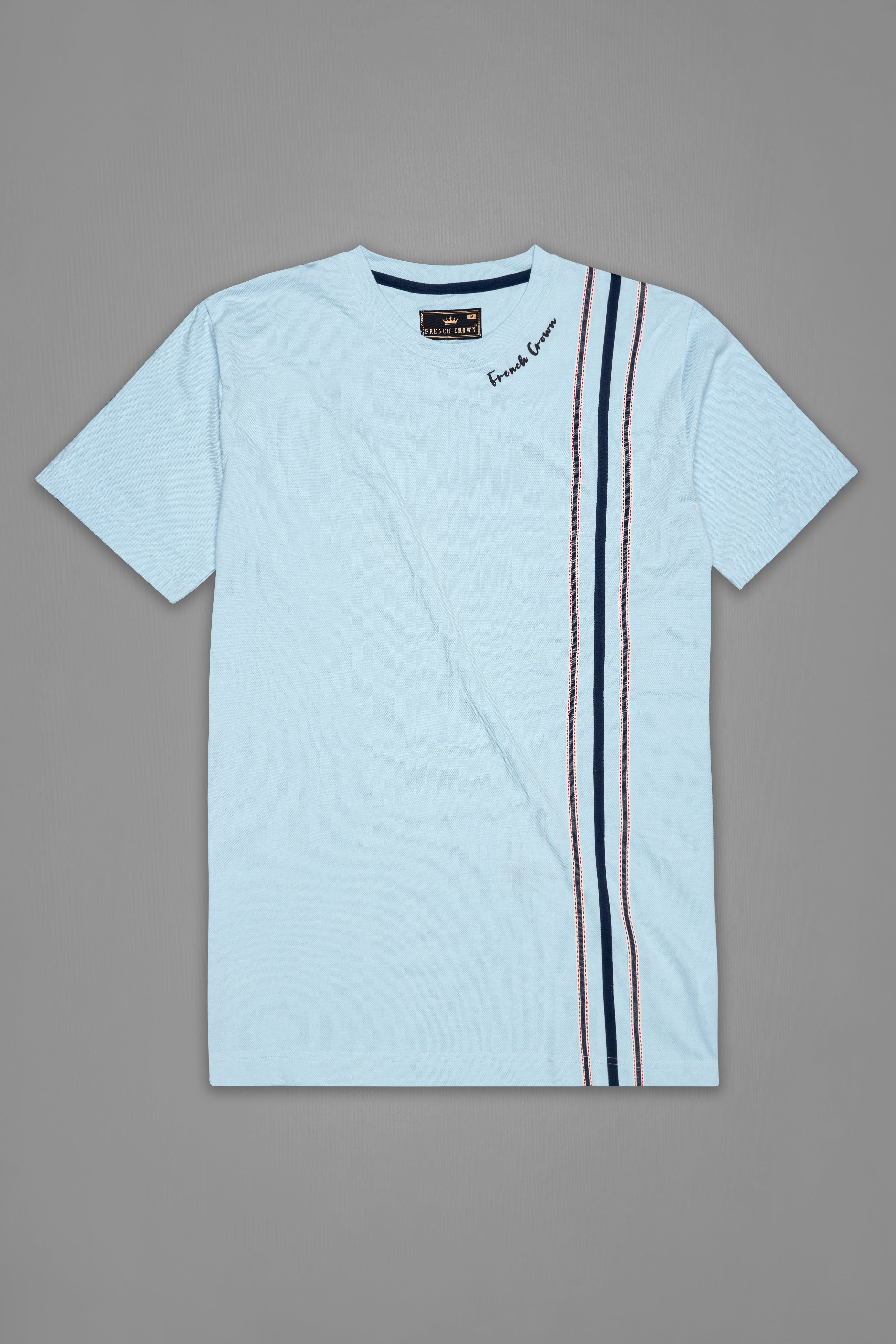 Ziggurat Blue Striped Premium Cotton Pique T-Shirt TS908-S, TS908-M, TS908-L, TS908-XL, TS908-XXL