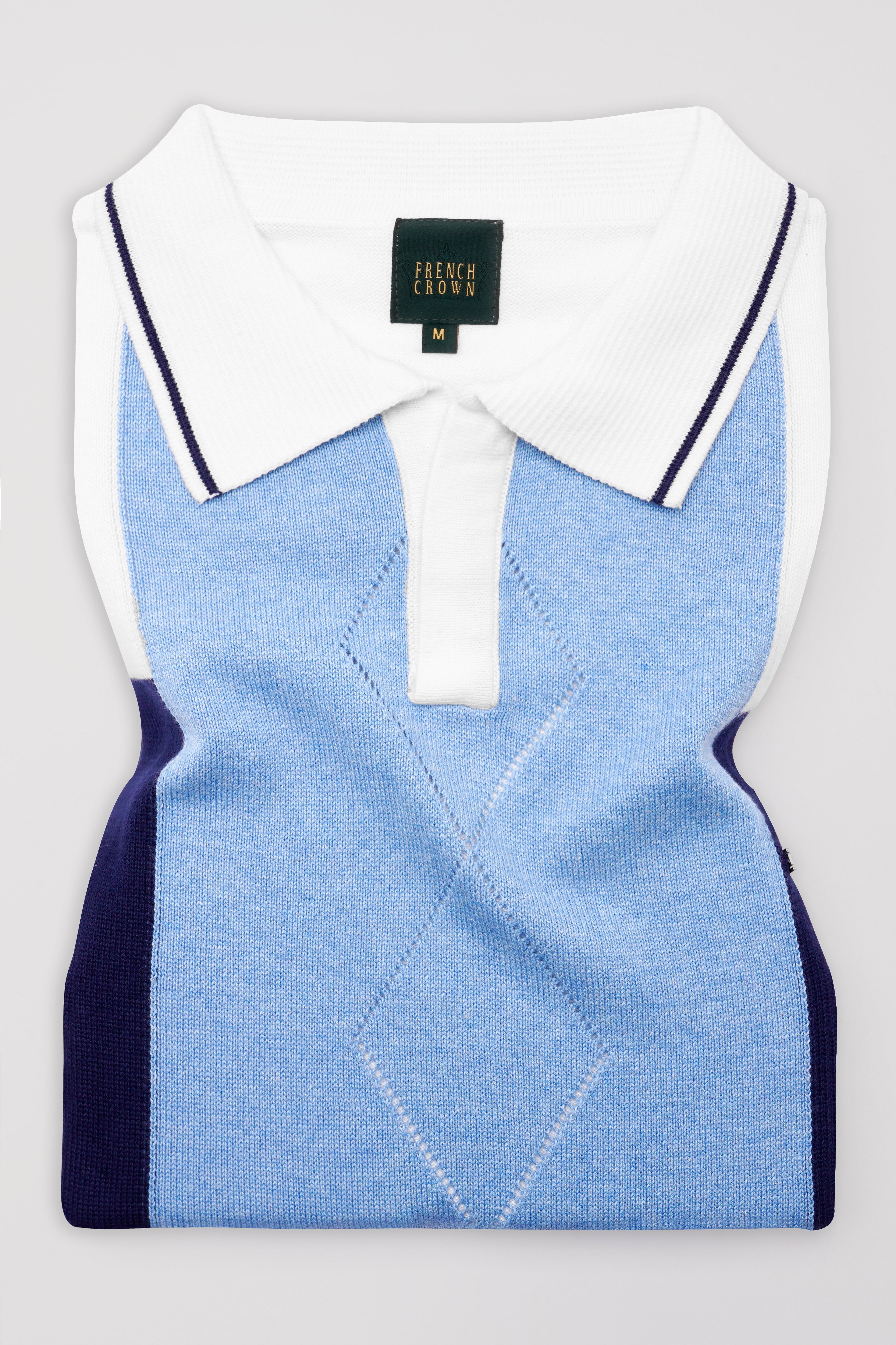 Perano Blue with Haiti Blue and White Premium Cotton Flat Knit Polo TS928-S, TS928-M, TS928-L, TS928-XL, TS928-XXL