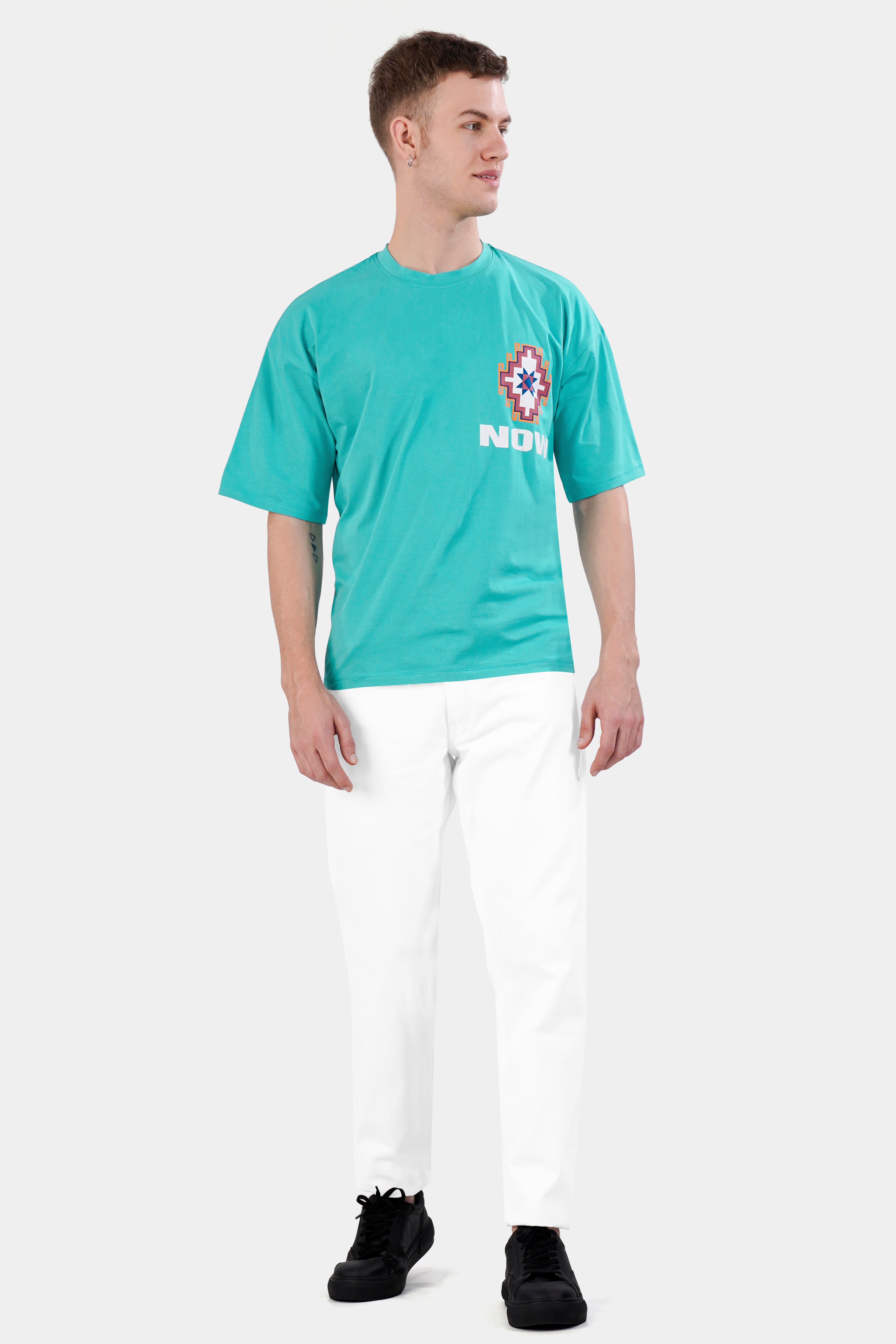 Aqua Blue Printed Premium Cotton Oversized T-shirt TS950-S, TS950-M, TS950-L, TS950-XL, TS950-XXL