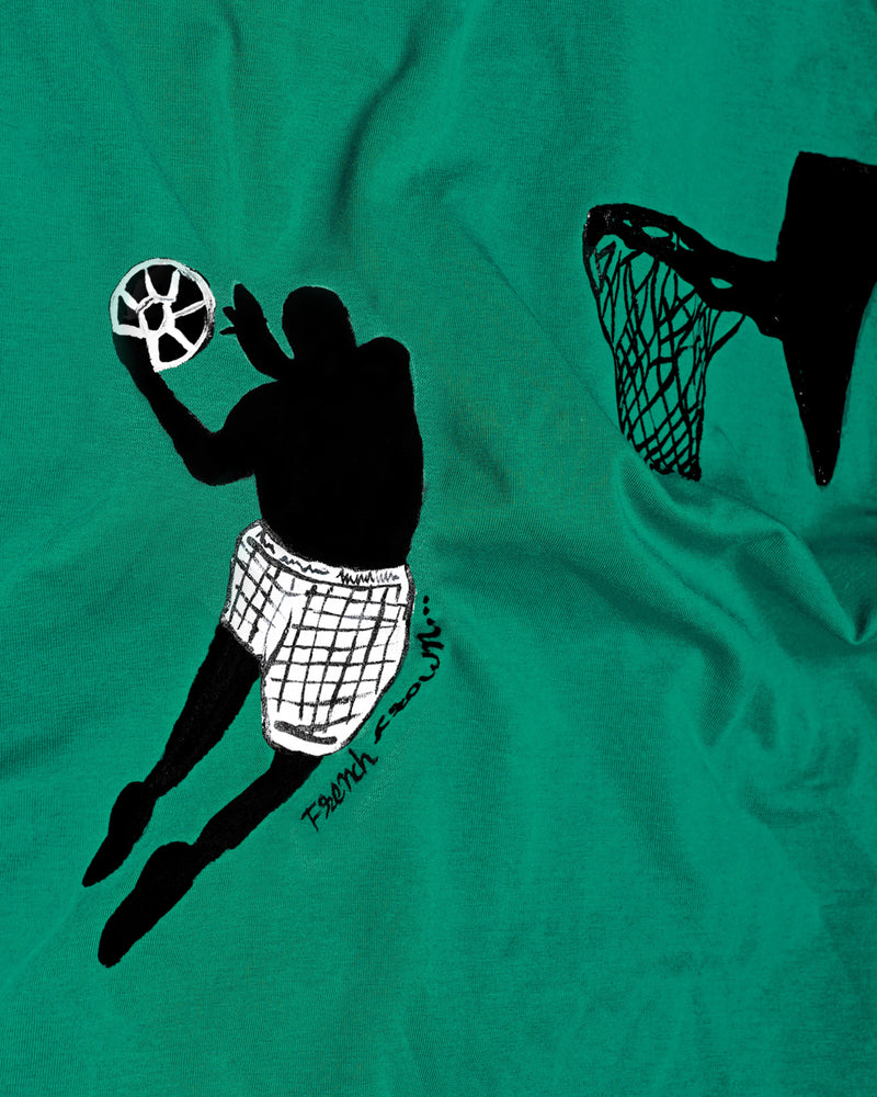 Tropical Green with Basketball Hand Painted Premium Cotton T-shirt
