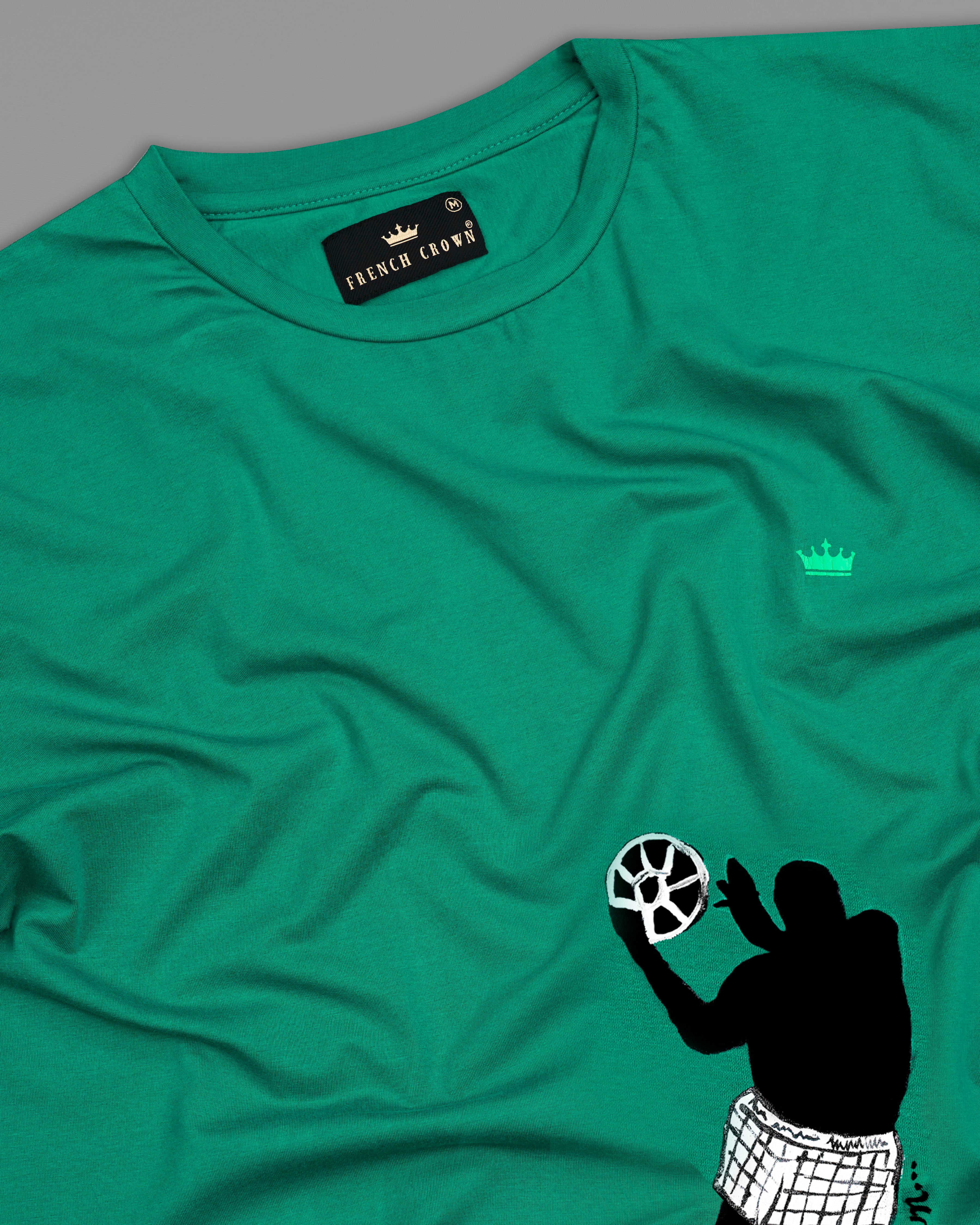 Tropical Green with Basketball Hand Painted Premium Cotton T-shirt