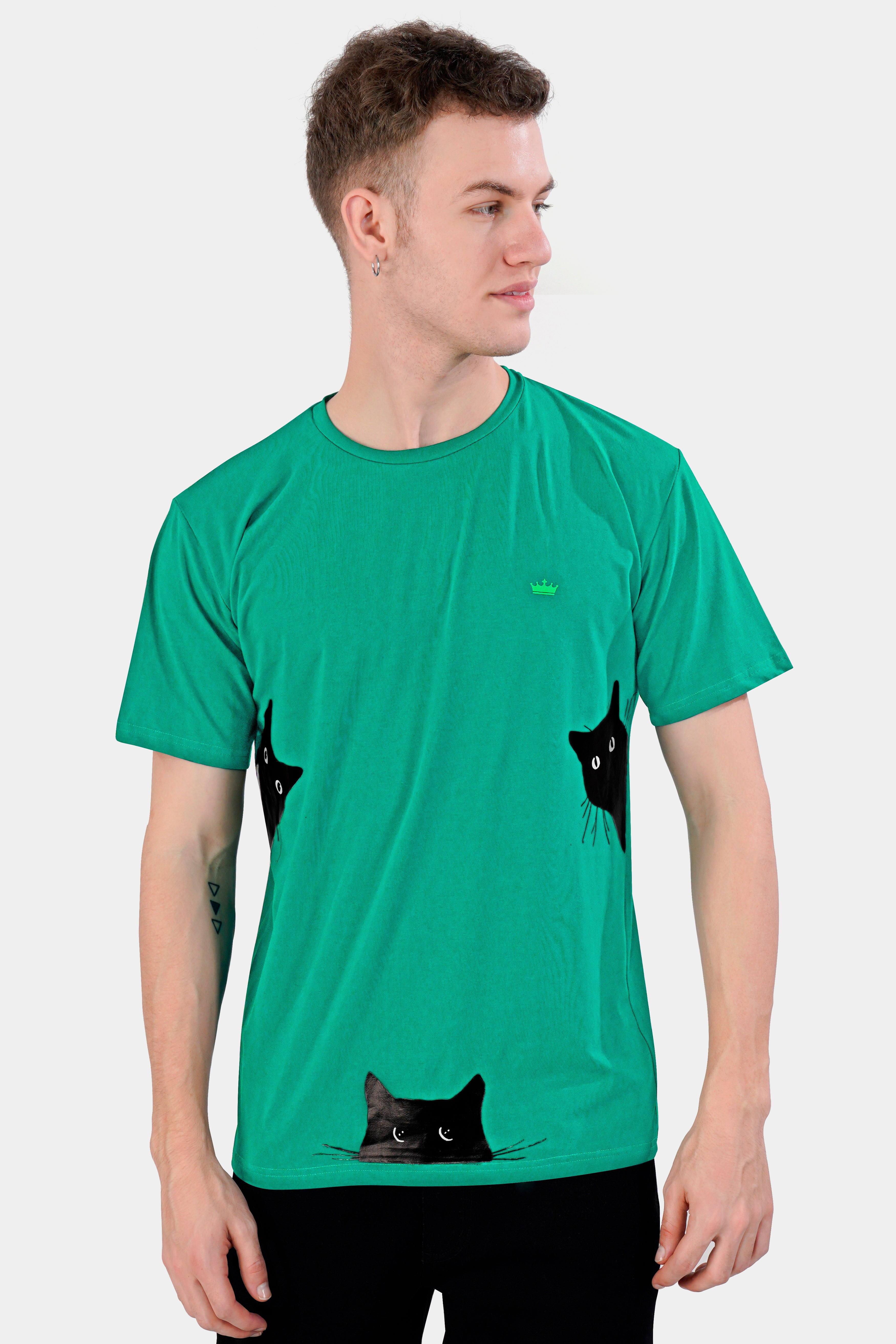 Gossamer Green Cats Hand Painted Premium Cotton T-shirt TS005-W017-ART-S, TS005-W017-ART-M, TS005-W017-ART-L, TS005-W017-ART-XL, TS005-W017-ART-XXL