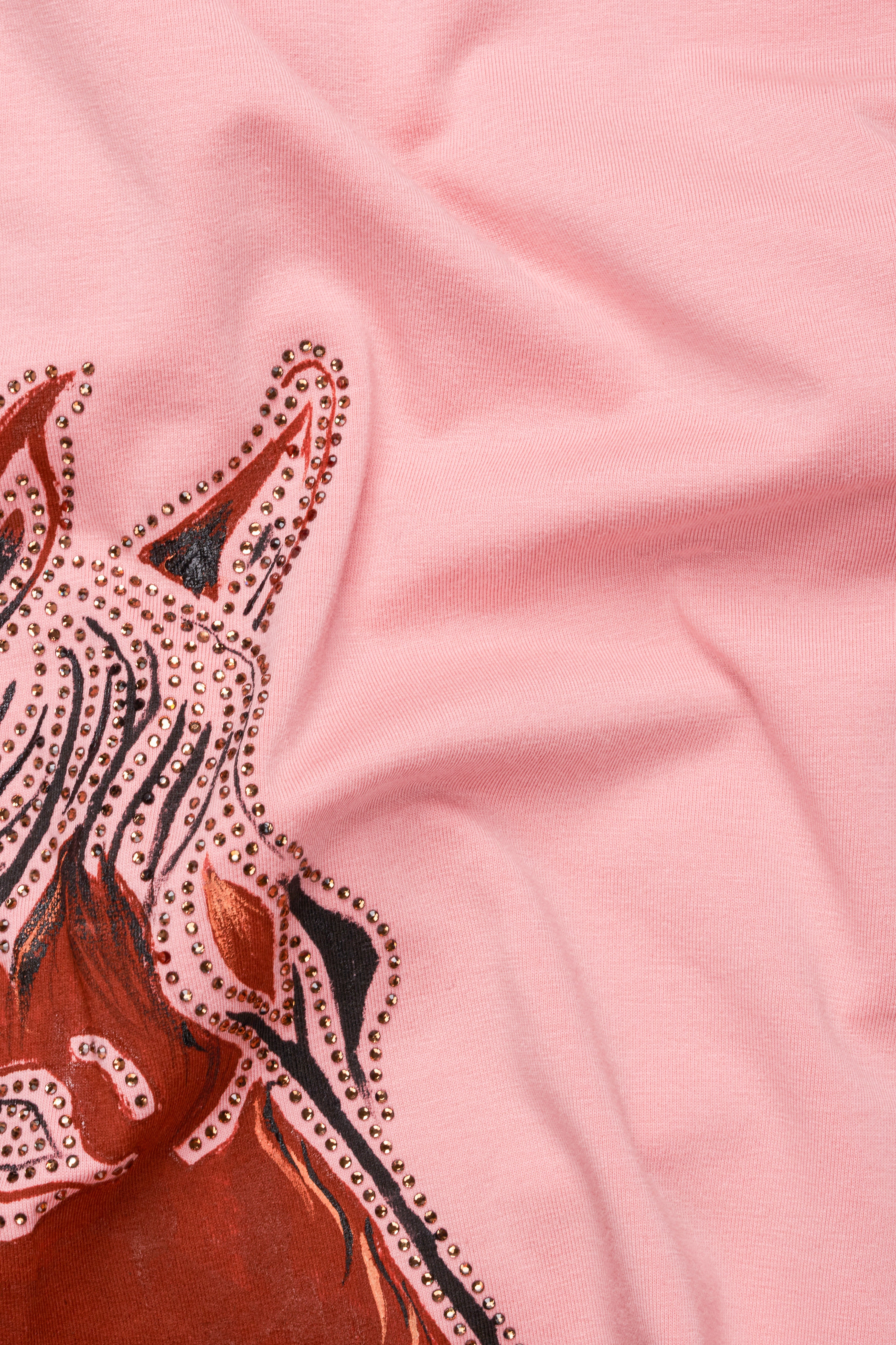 Beauty Bush Pink Funky Horse Hand Painted with Stonwork Organic Cotton T-Shirt TS007-W05-ART-S, TS007-W05-ART-M, TS007-W05-ART-L, TS007-W05-ART-XL, TS007-W05-ART-XXL