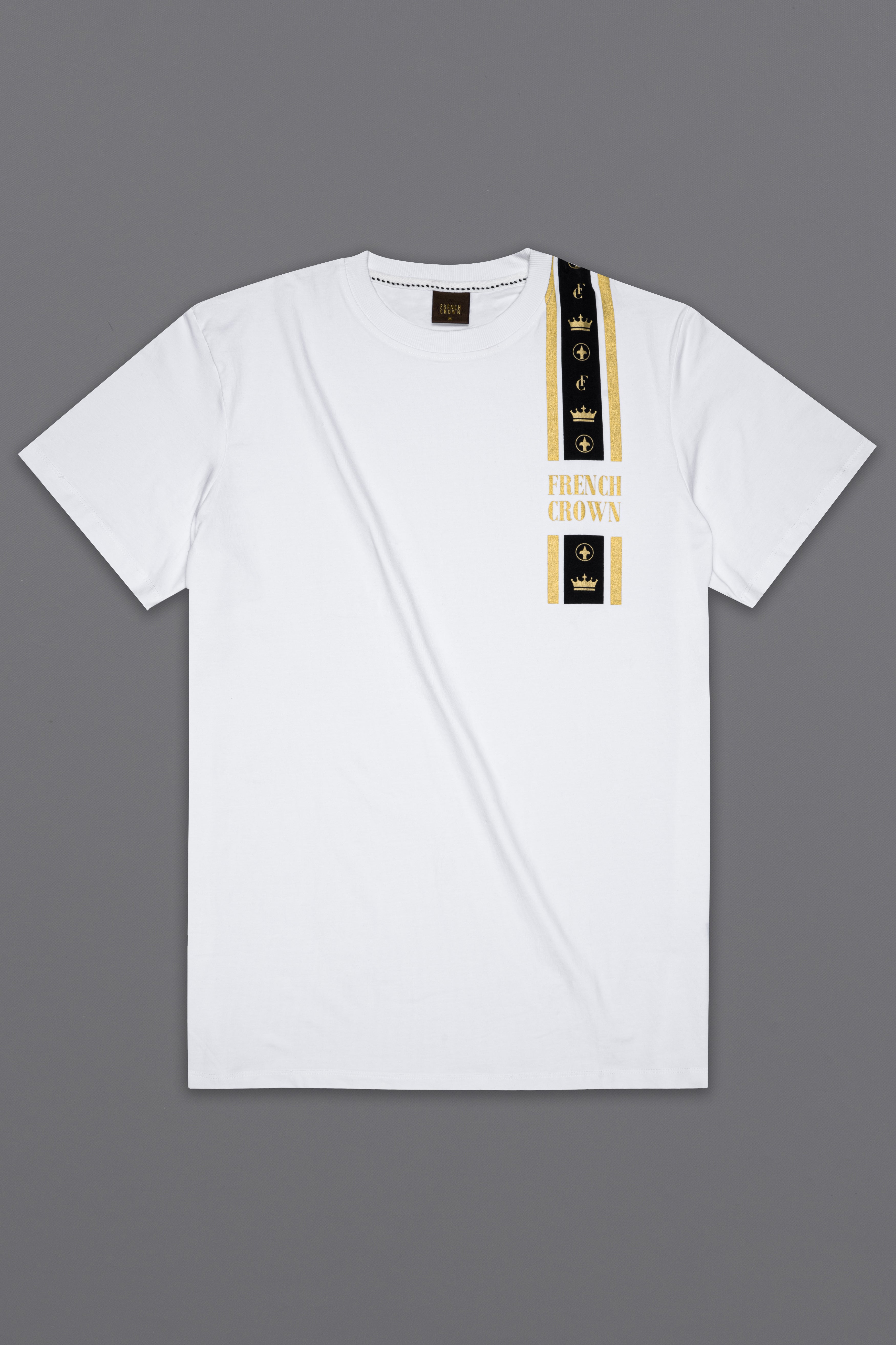 Bright White French Crown Elements Printed Premium Cotton T-Shirt