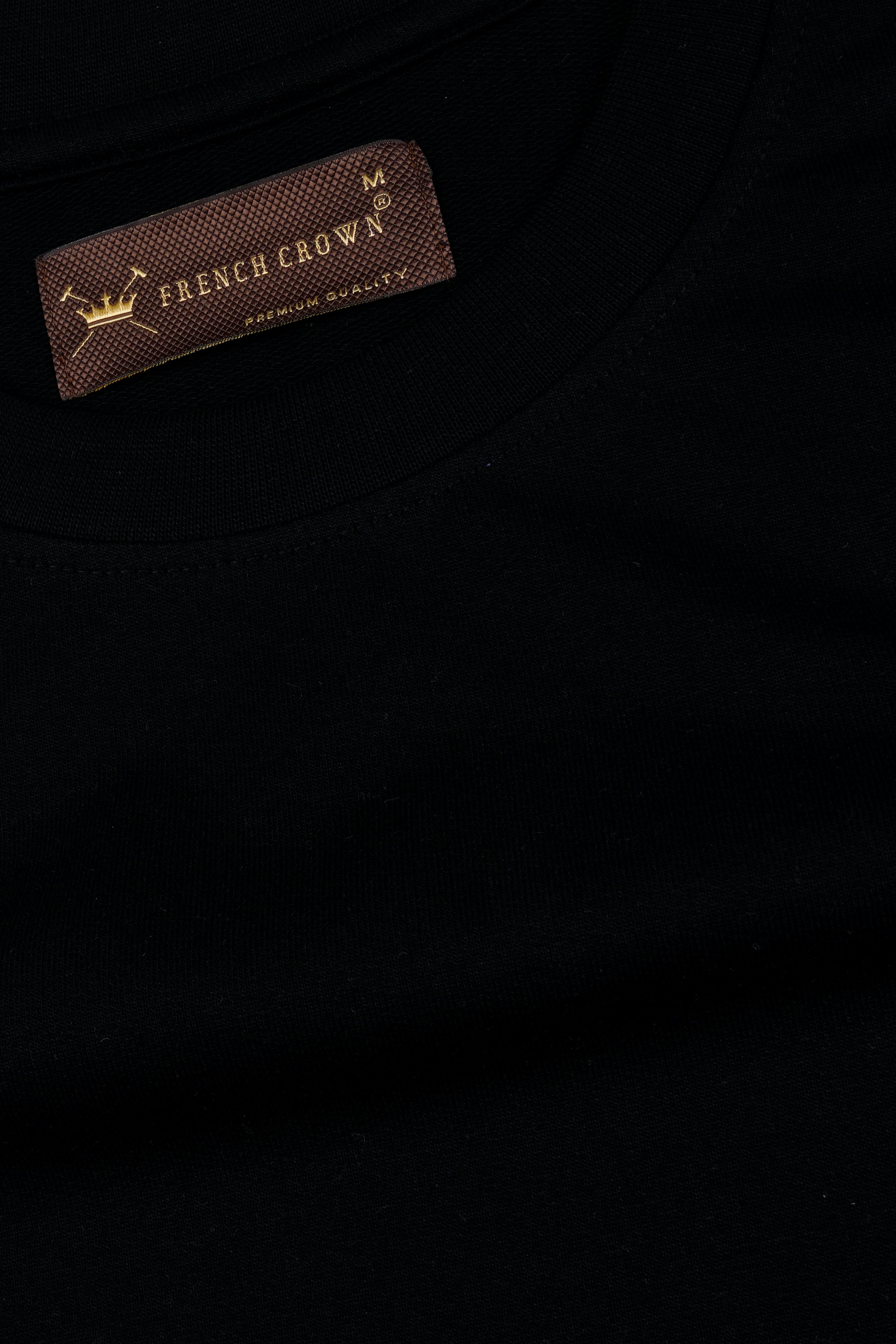 Jade Black French Crown Embroidered heavyweight Premium Cotton Designer T Shirt TS1010-W01-E469-S, TS1010-W01-E469-M, TS1010-W01-E469-L, TS1010-W01-E469-XL, TS1010-W01-E469-XXL