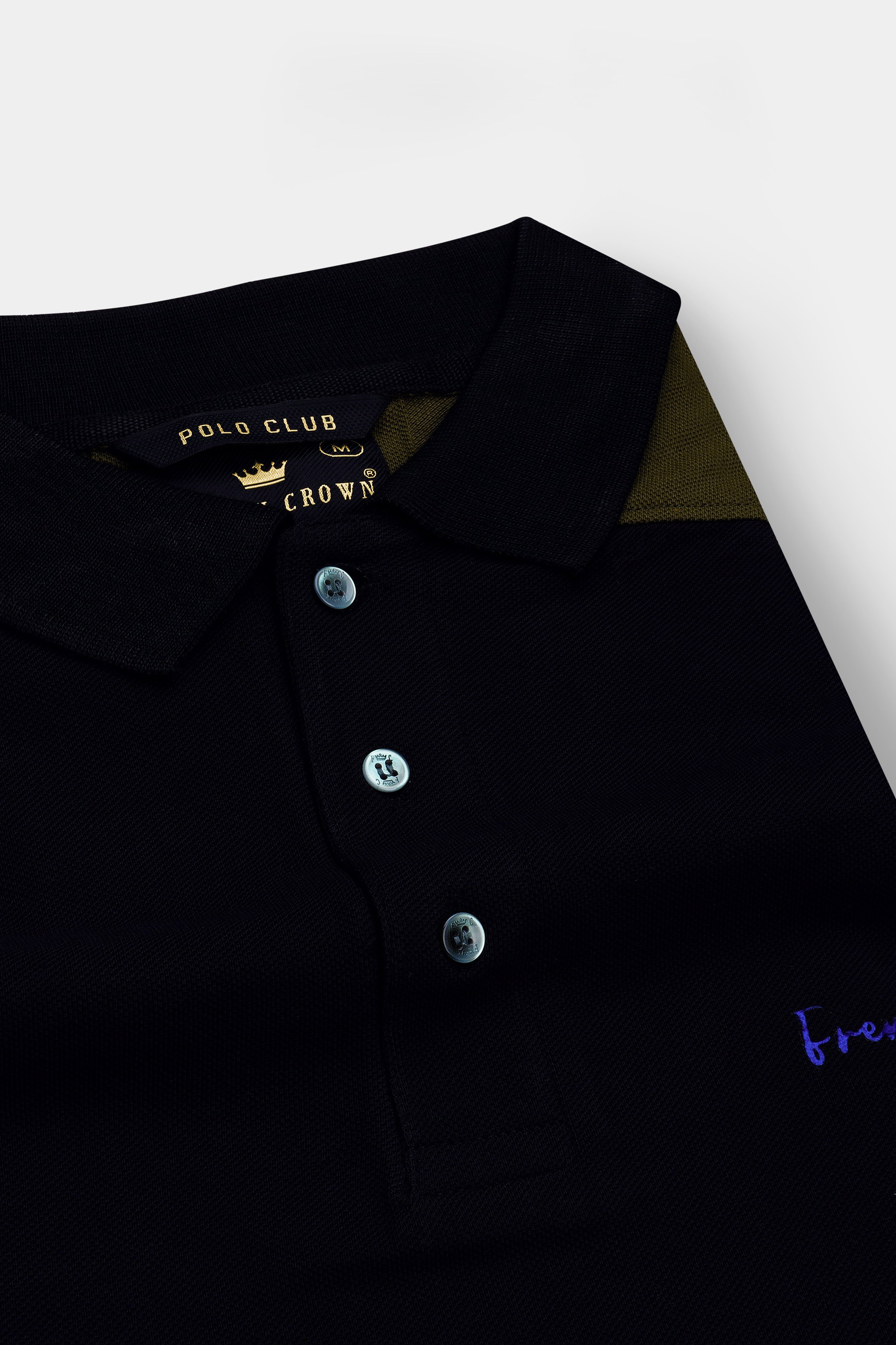 Jade Black Premium Cotton With Olive & Royal Blue Color Block Sleeves Pique Polo