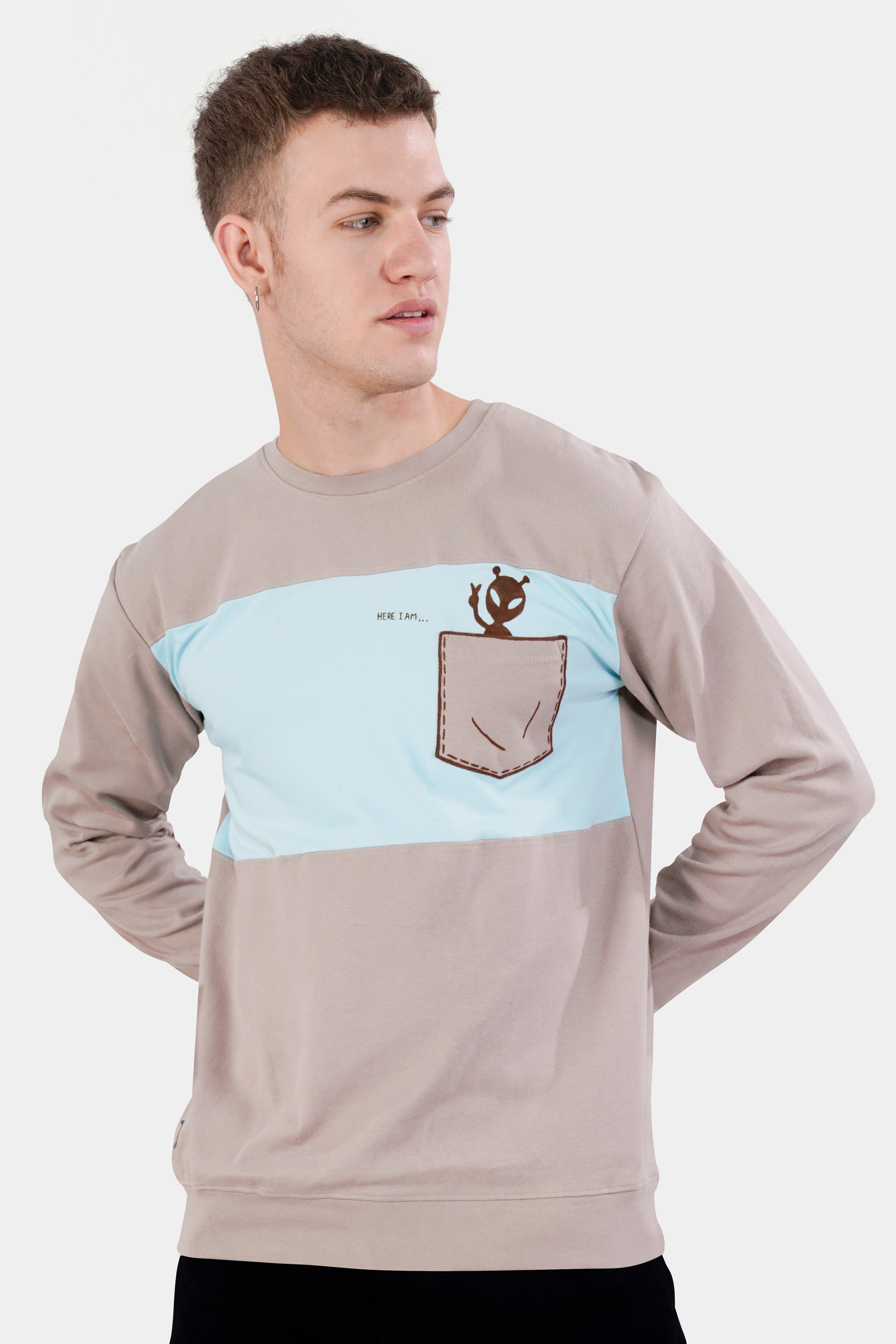 Blossom Brown and Beau Blue Hand Painted Premium Cotton Jersey Sweatshirt,TS515-W01-ART-S, TS515-W01-ART-M, TS515-W01-ART-L, TS515-W01-ART-XL, TS515-W01-ART-XXL