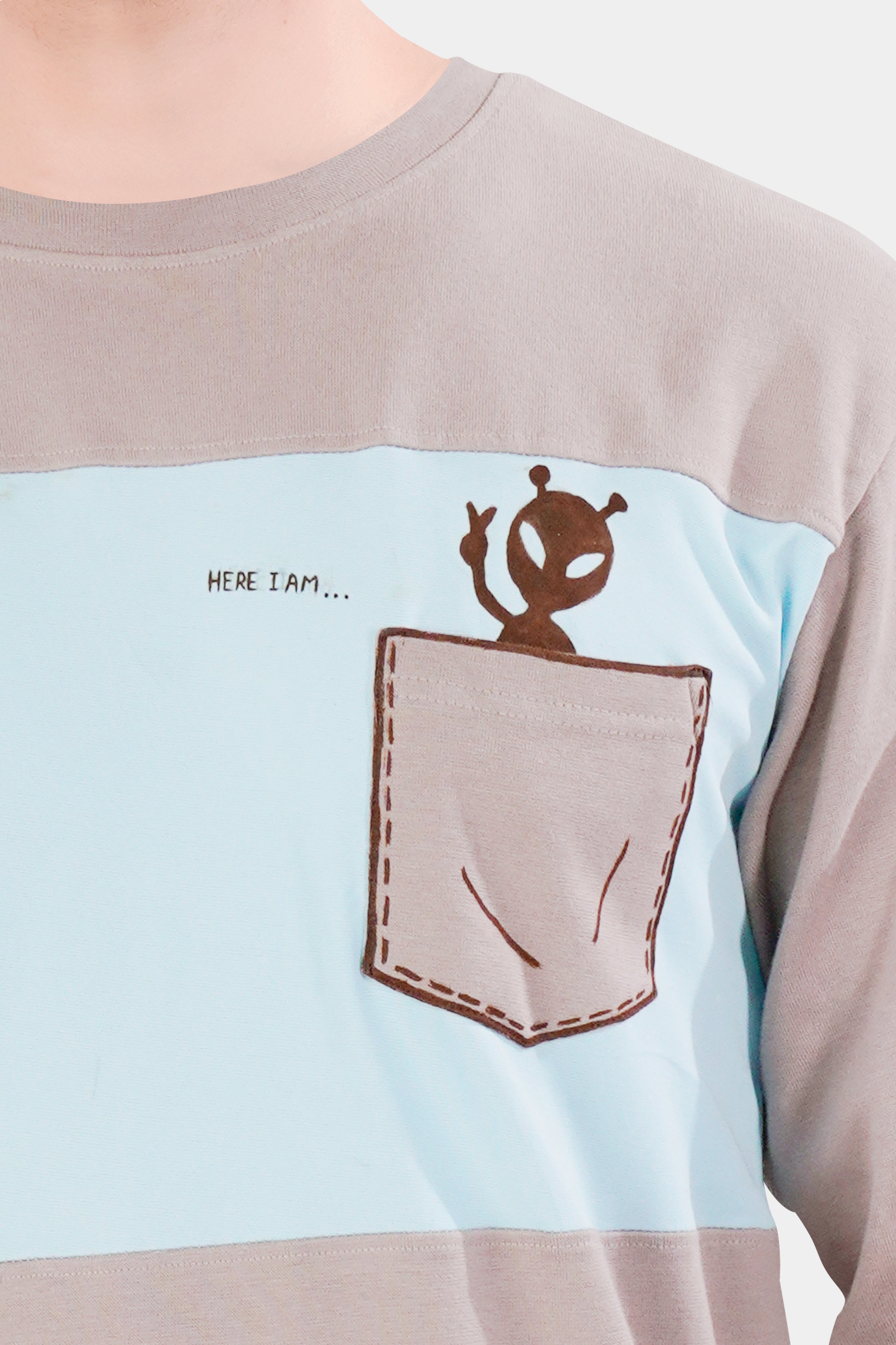 Blossom Brown and Beau Blue Hand Painted Premium Cotton Jersey Sweatshirt,TS515-W01-ART-S, TS515-W01-ART-M, TS515-W01-ART-L, TS515-W01-ART-XL, TS515-W01-ART-XXL