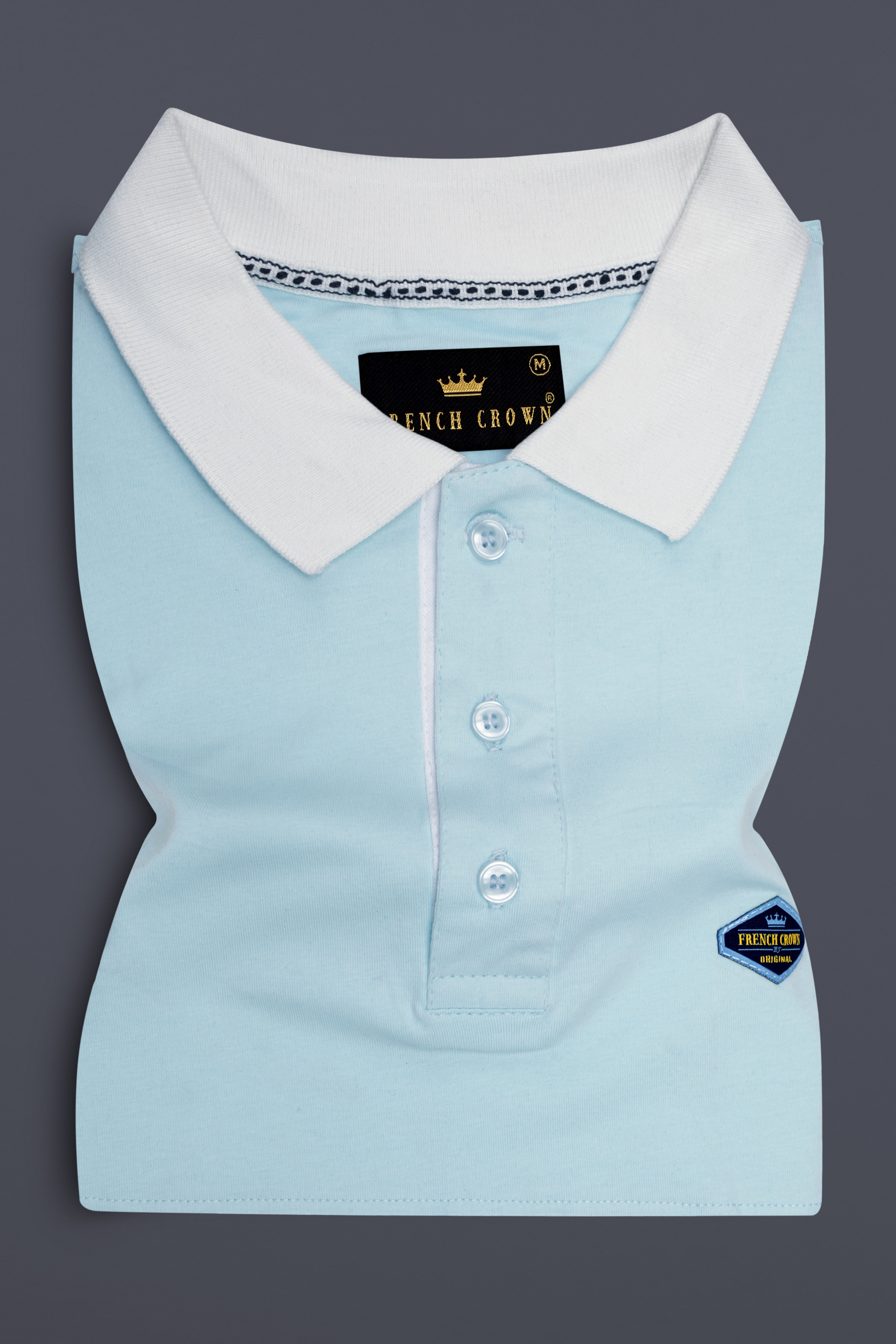 Botticelli Sea Blue with White Patch Design Organic Cotton Mercerised Pique Polo