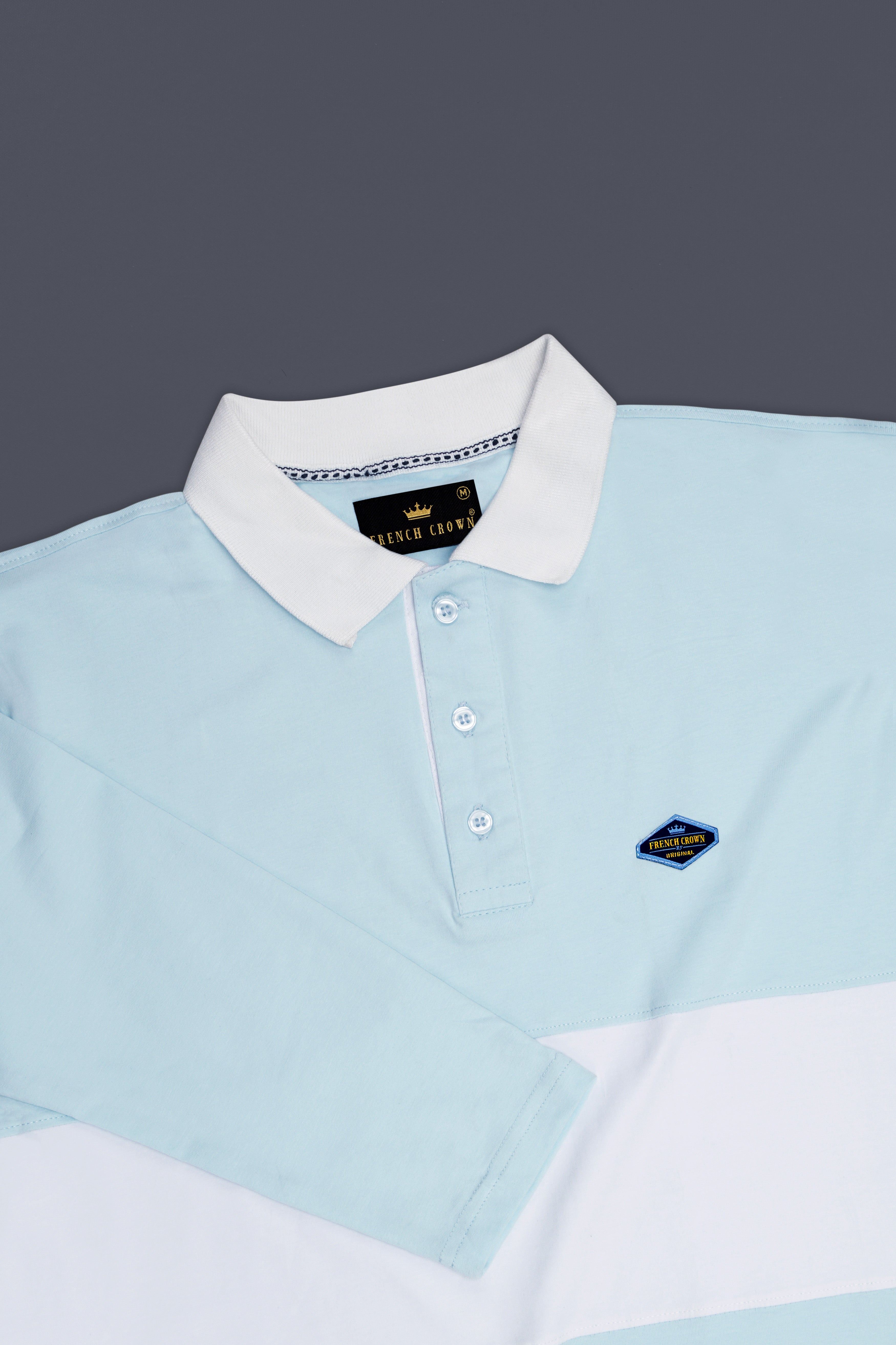 Botticelli Sea Blue with White Patch Design Organic Cotton Mercerised Pique Polo