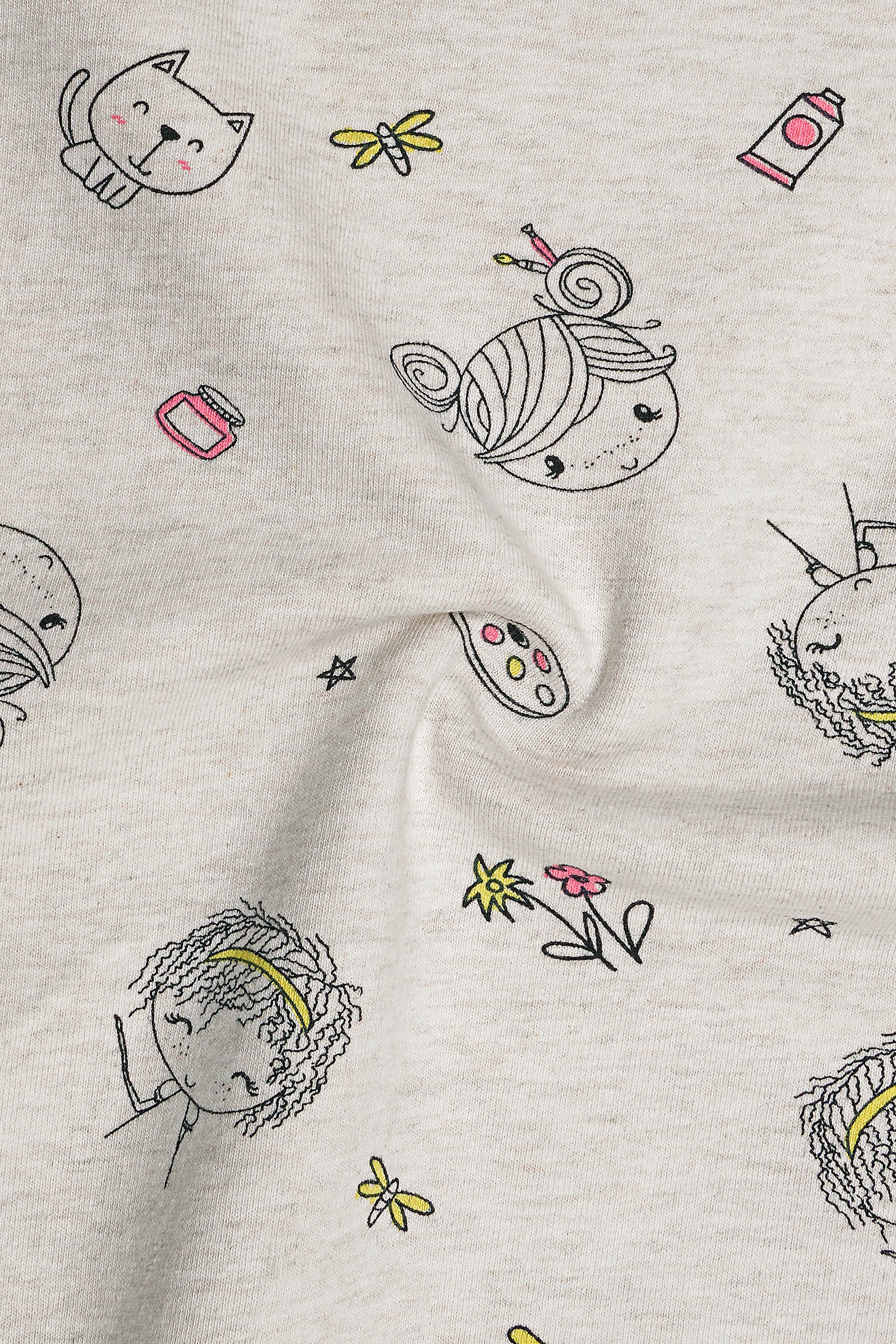 Merino Cream with Jade Black Quirky Printed Full Sleeve Premium Cotton Jersey Sweatshirt