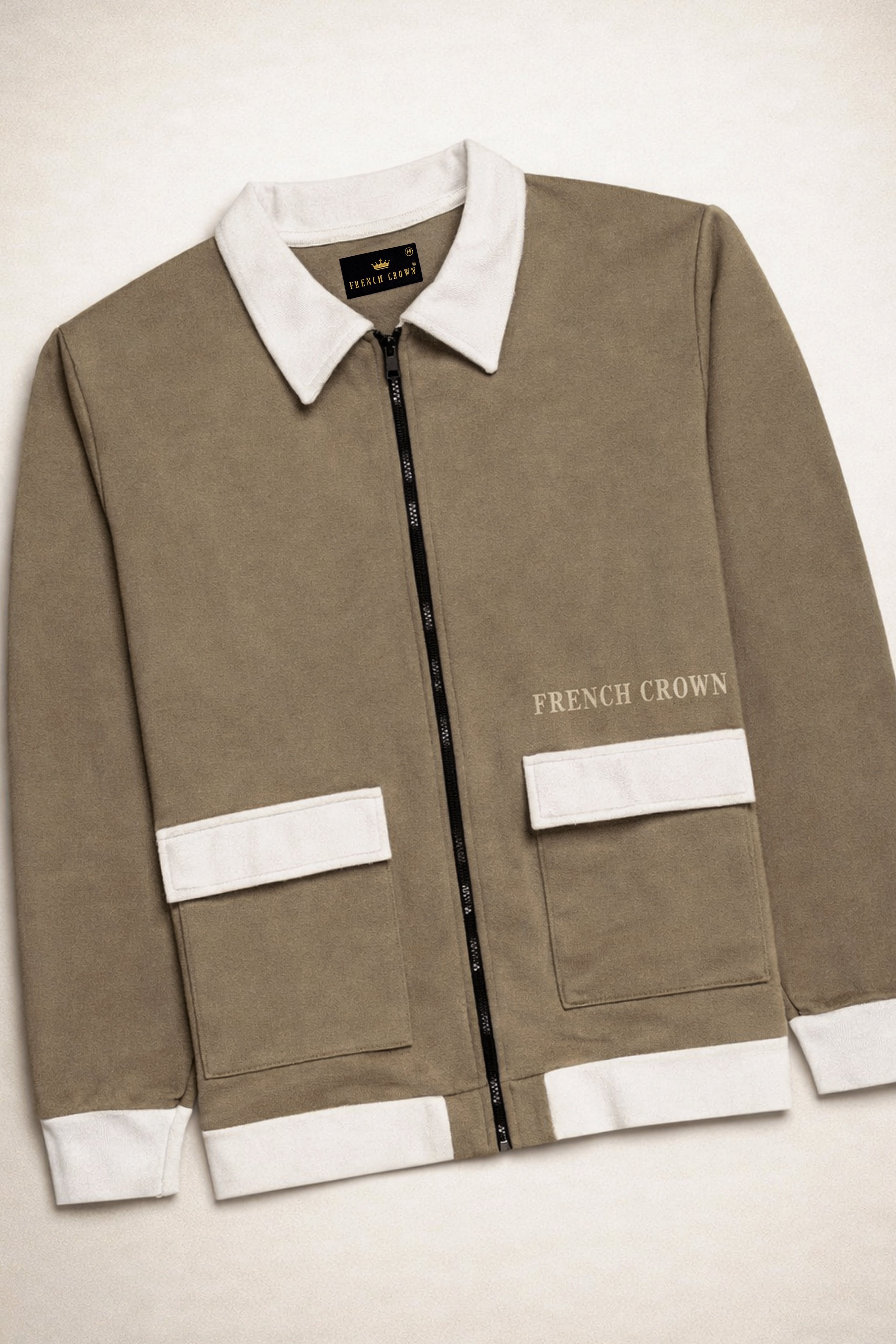 Brown With Cream Full Sleeve Premium Cotton Heavyweight Jacket And Sweatshirt